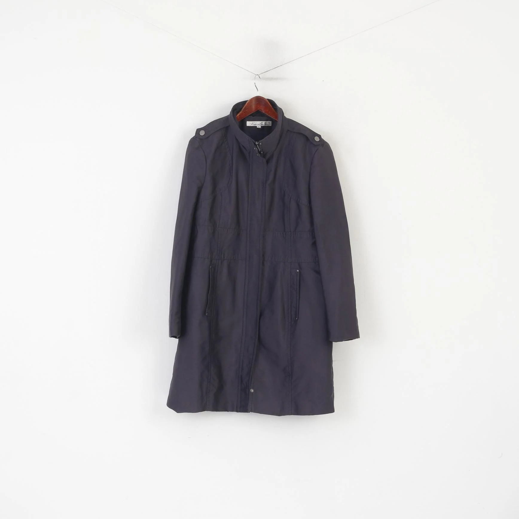 Kenneth Cole Women XL (L) Coat Navy Shiny Cotton Full Zipper Casual Lightweight Top - Image 2