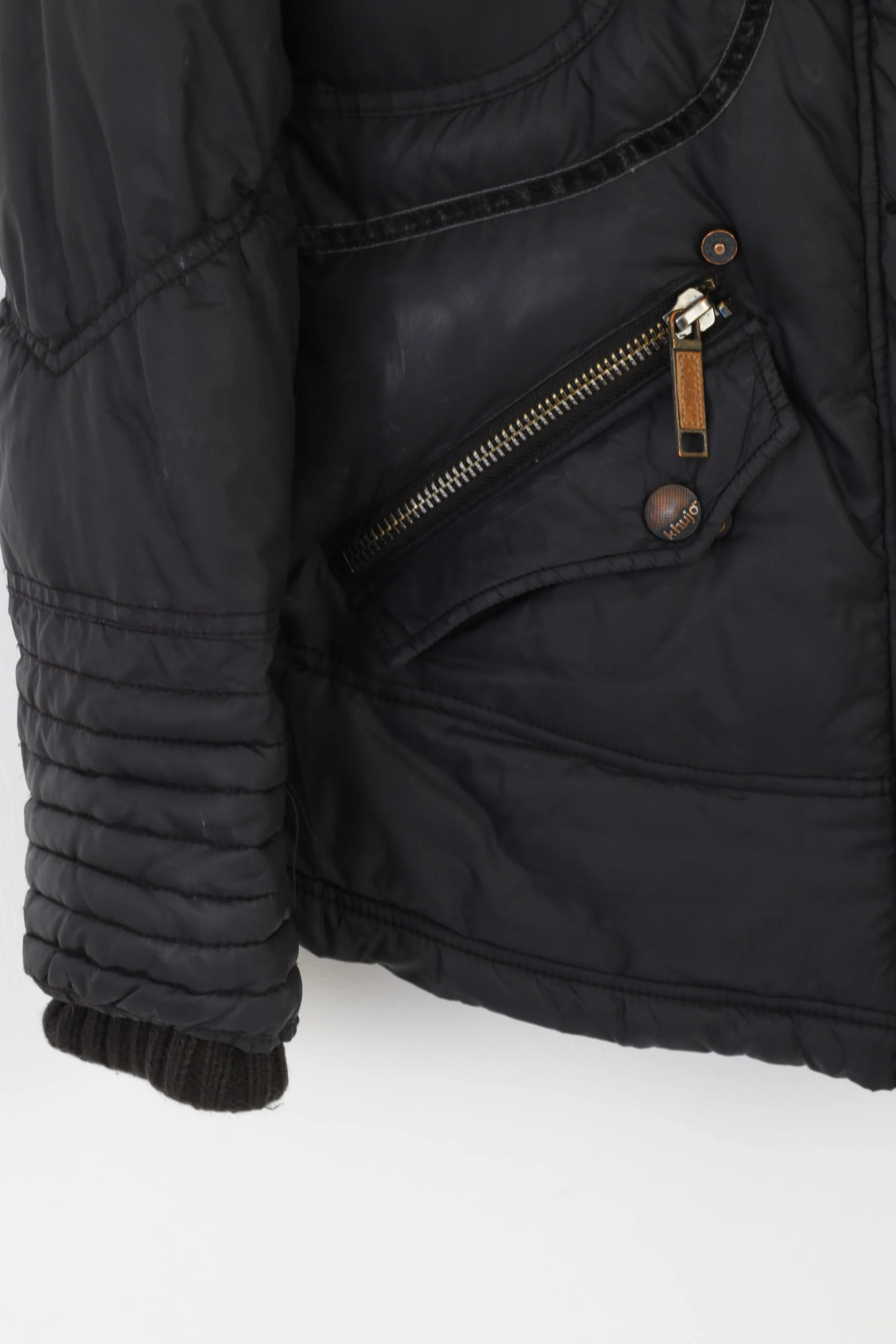 Khujo Women L (M) Jacket Black Padded Nylon Sarafina Style Vintage Zip Up Top - Image 3