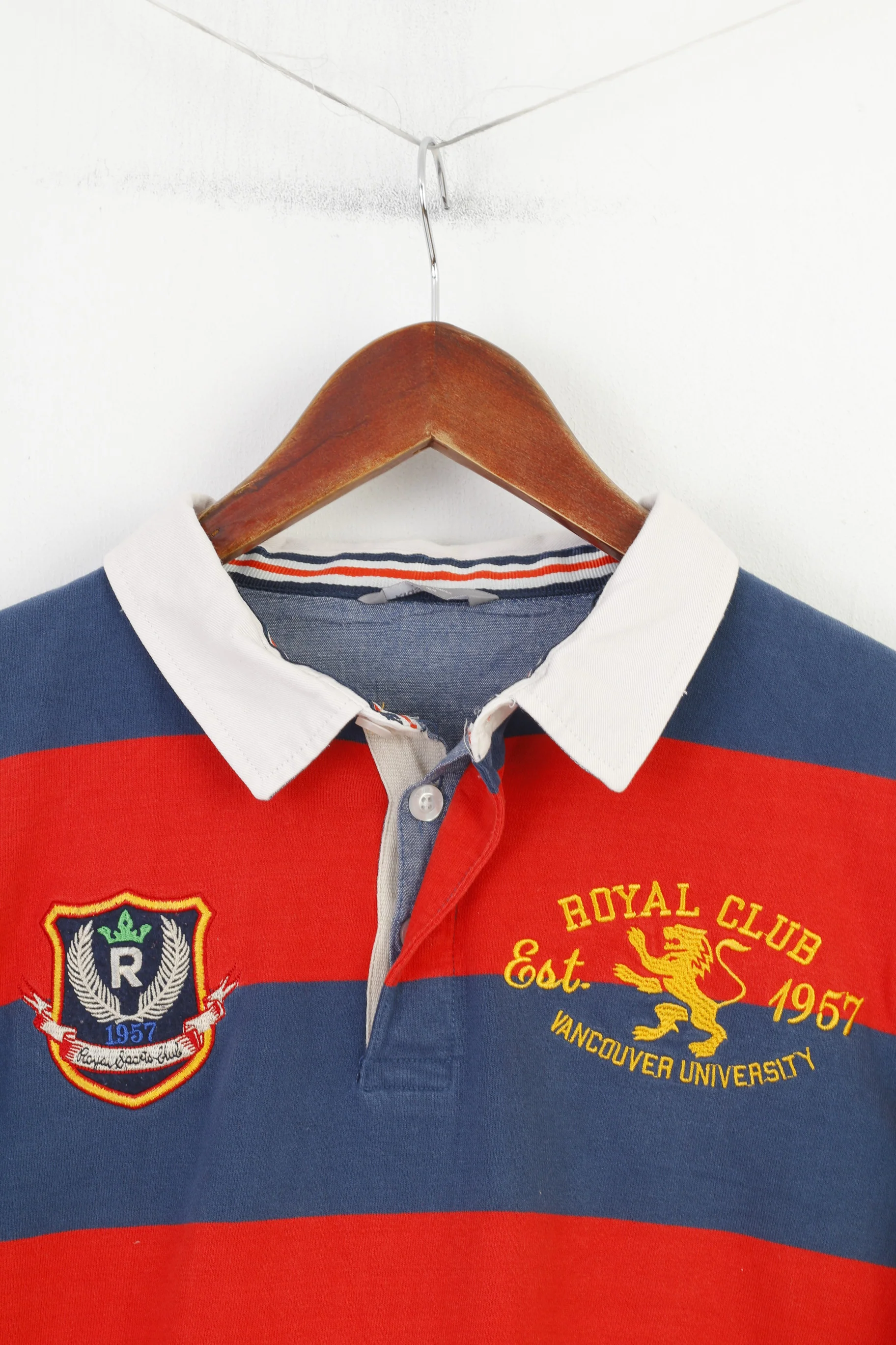Kids By Lindex Boys 158 Polo Shirt Long Sleeve Striped Cotton Navy Red Vancouver University Top - Image 2