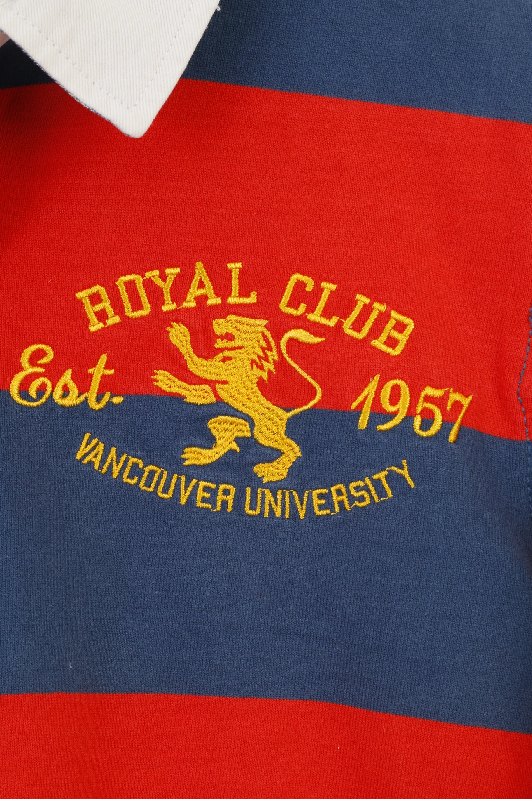 Kids By Lindex Boys 158 Polo Shirt Long Sleeve Striped Cotton Navy Red Vancouver University Top - Image 4
