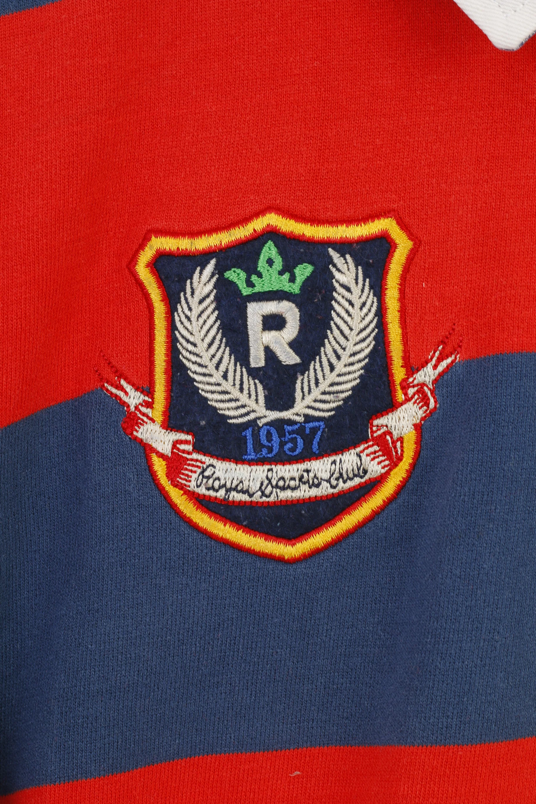 Kids By Lindex Boys 158 Polo Shirt Long Sleeve Striped Cotton Navy Red Vancouver University Top - Image 5