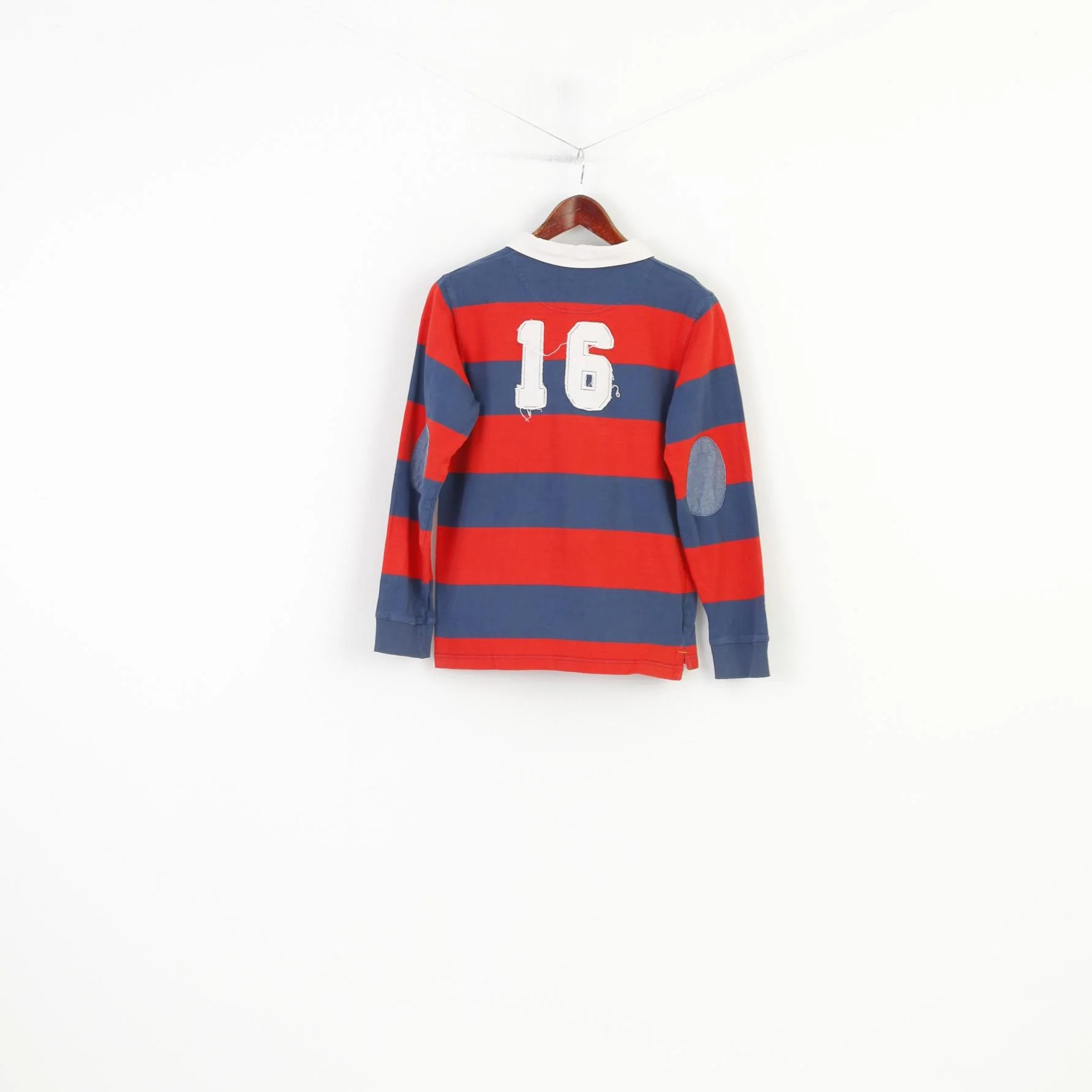 Kids By Lindex Boys 158 Polo Shirt Long Sleeve Striped Cotton Navy Red Vancouver University Top - Image 9