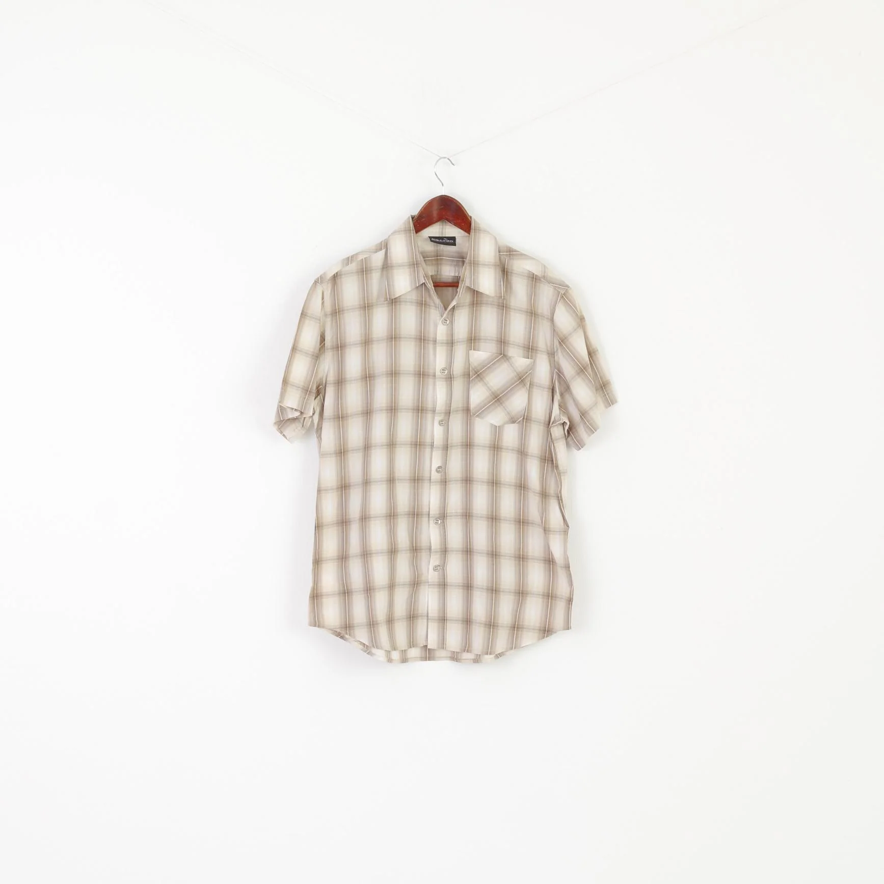 Killtec Men L Casual Shirt Beige Check Technical Outdoor Short Sleeve Vintage Top