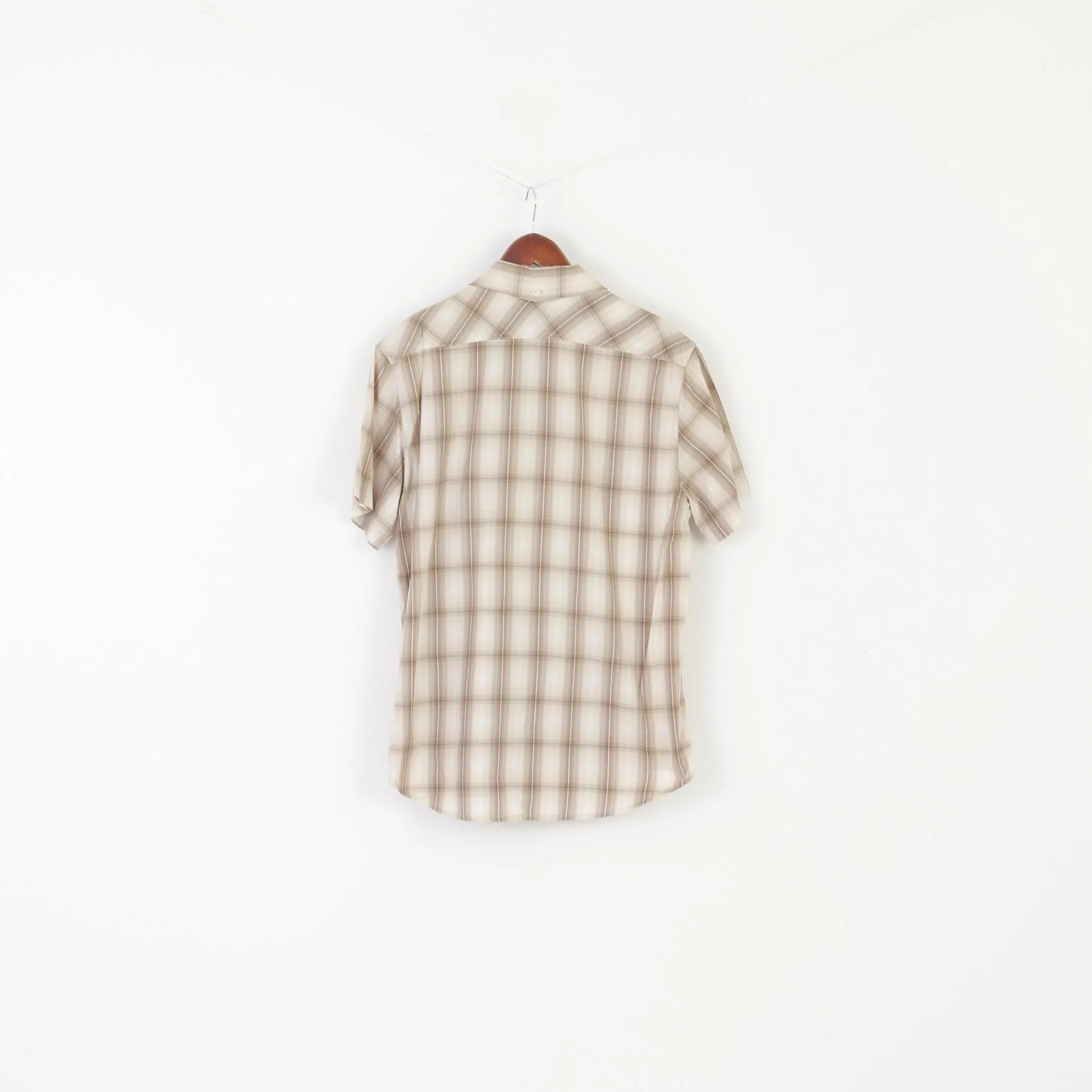 Killtec Men L Casual Shirt Beige Check Technical Outdoor Short Sleeve Vintage Top - Image 6