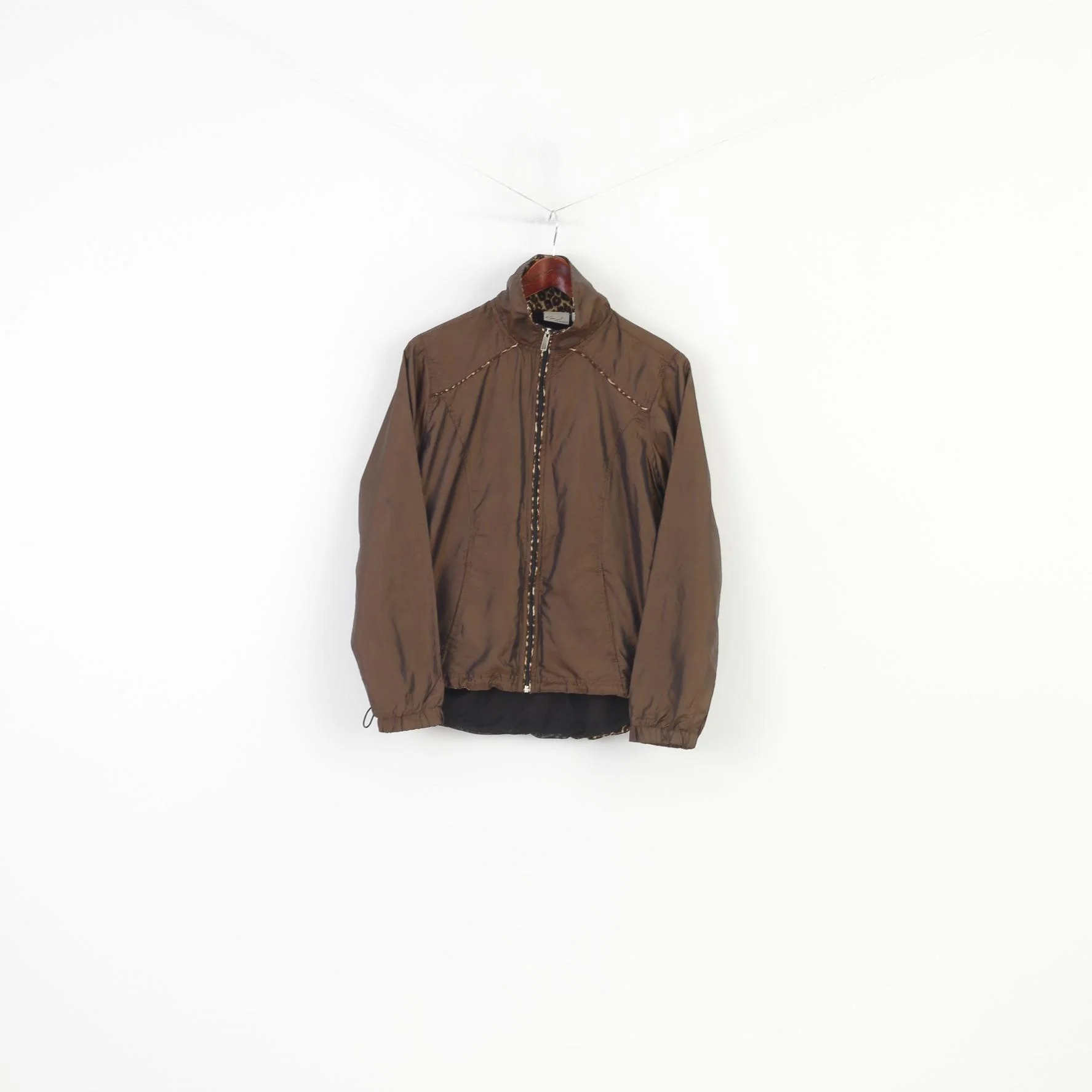 Kim Rogers Women M Jacket Brown Shiny Nylon Full Zipper Collar Vintage Top