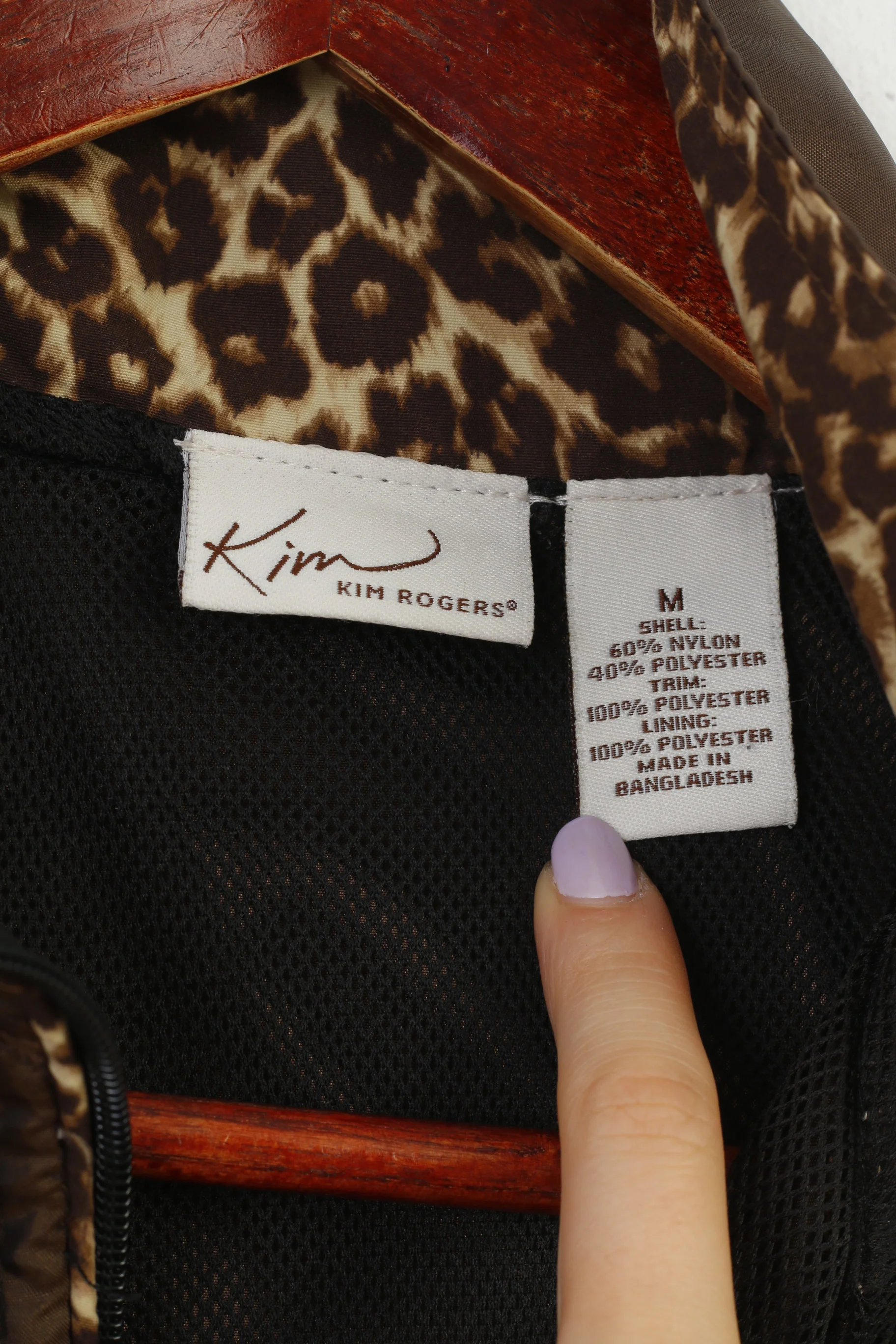 Kim Rogers Women M Jacket Brown Shiny Nylon Full Zipper Collar Vintage Top - Image 4