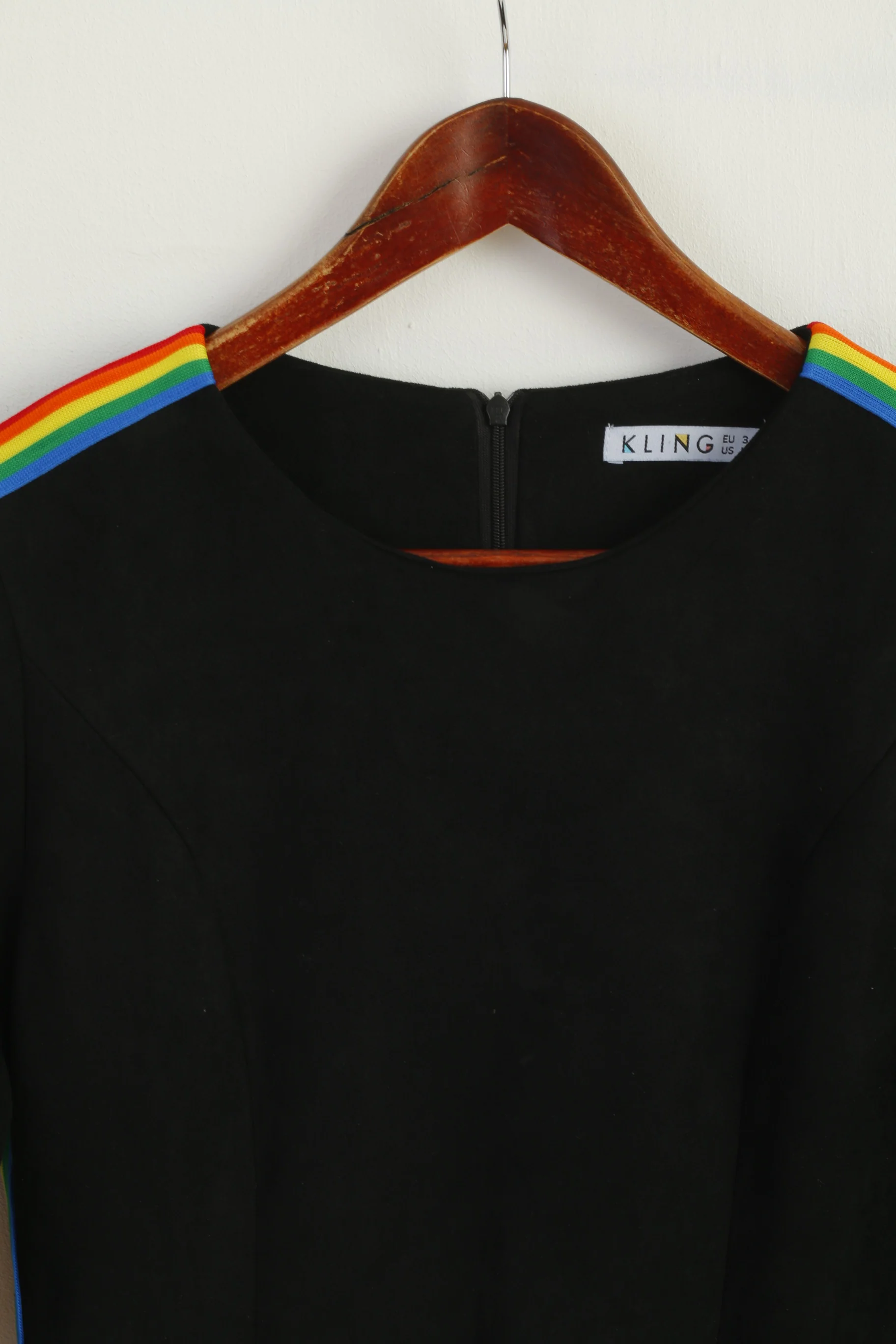 KLING Women 3 M Mini Dress Black Long Sleeve Rainbow Stripes Crew Neck - Image 3