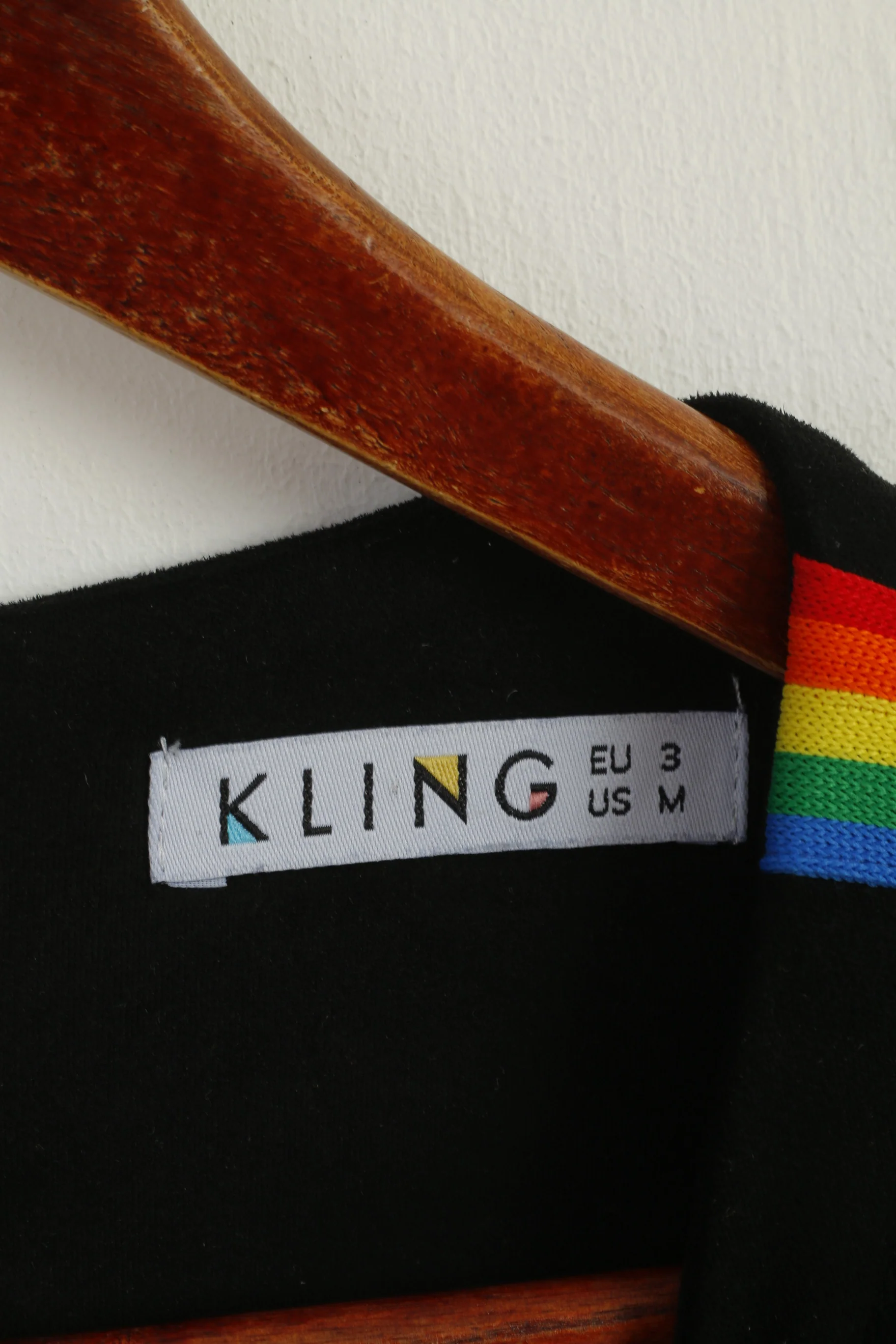 KLING Women 3 M Mini Dress Black Long Sleeve Rainbow Stripes Crew Neck - Image 5