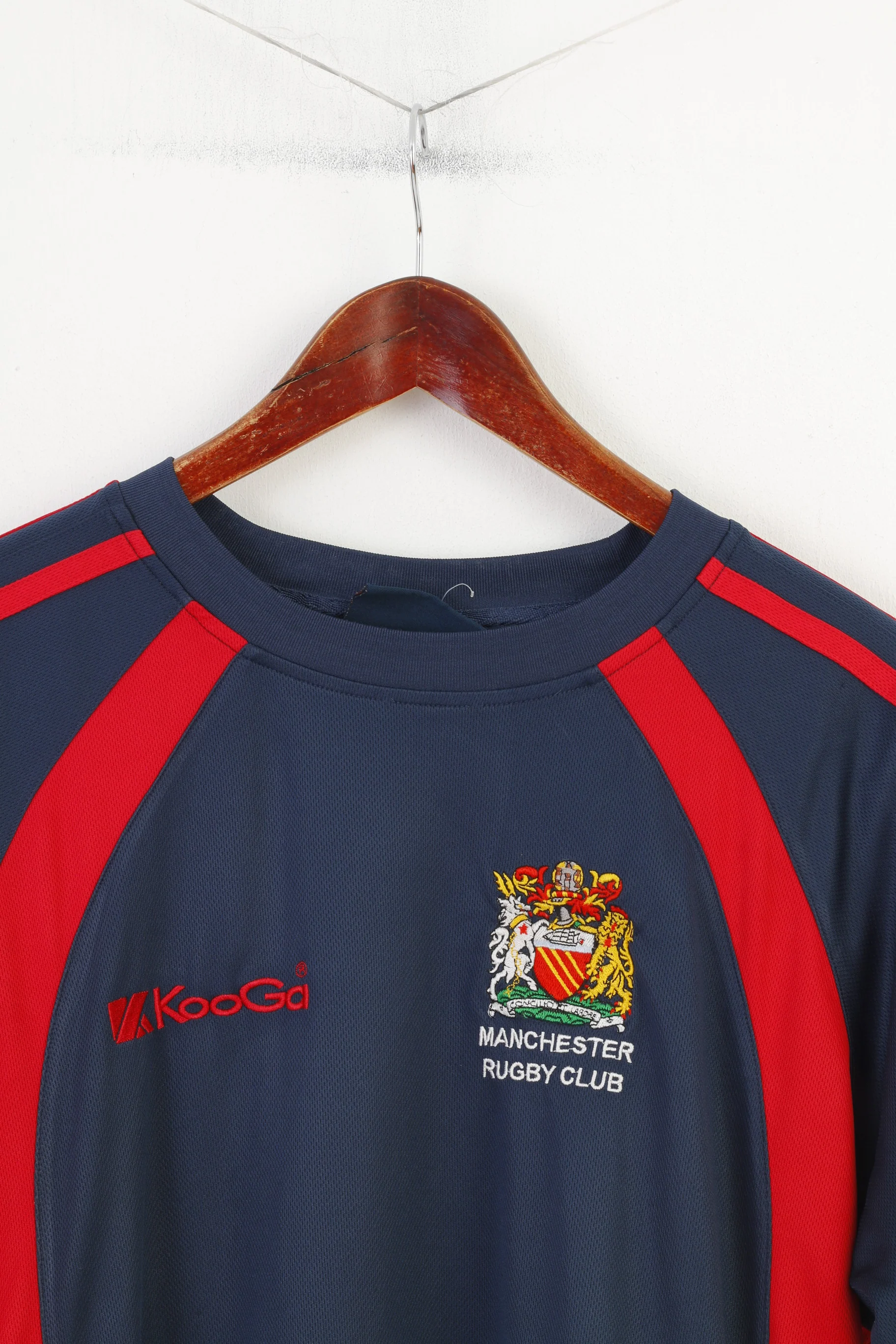 Kooga Men L Shirt Training Sportswear Short Sleeve Navy Vintage Manchester Rugby Club Top - Image 2