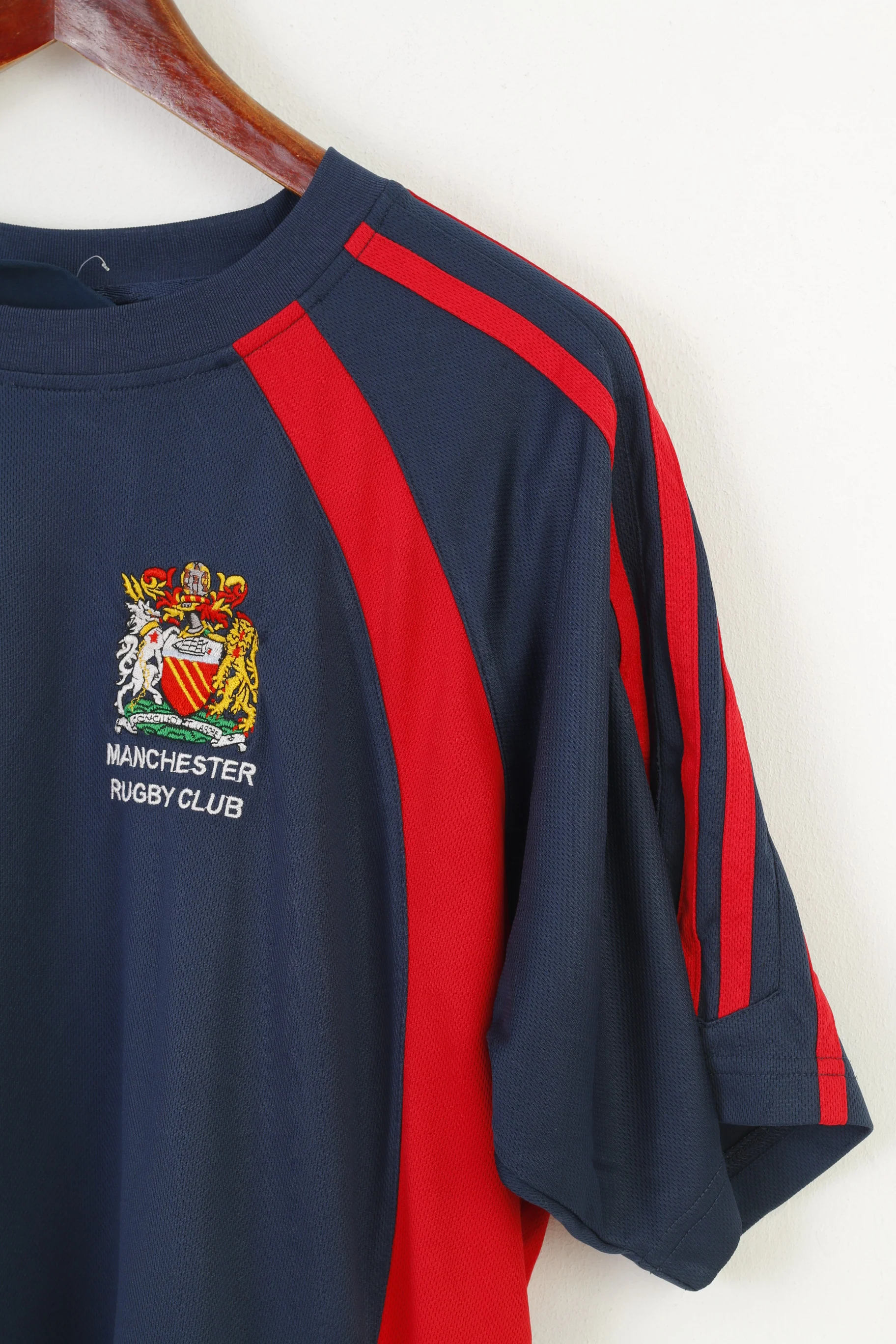 Kooga Men L Shirt Training Sportswear Short Sleeve Navy Vintage Manchester Rugby Club Top - Image 3