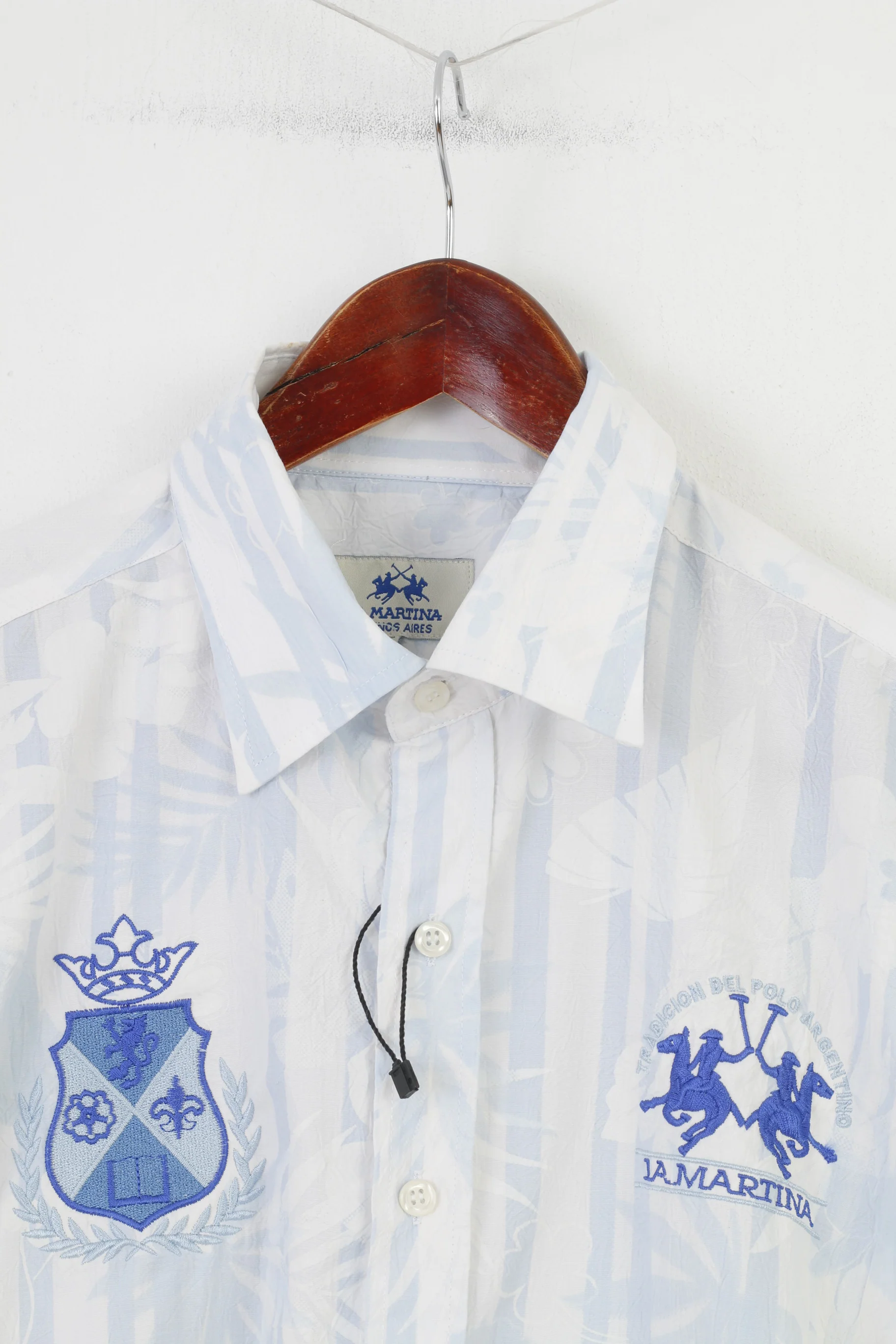 La Martina Men L Casual Shirt Flower Print White Short Sleeve Collar Cotton Vintage Top - Image 2