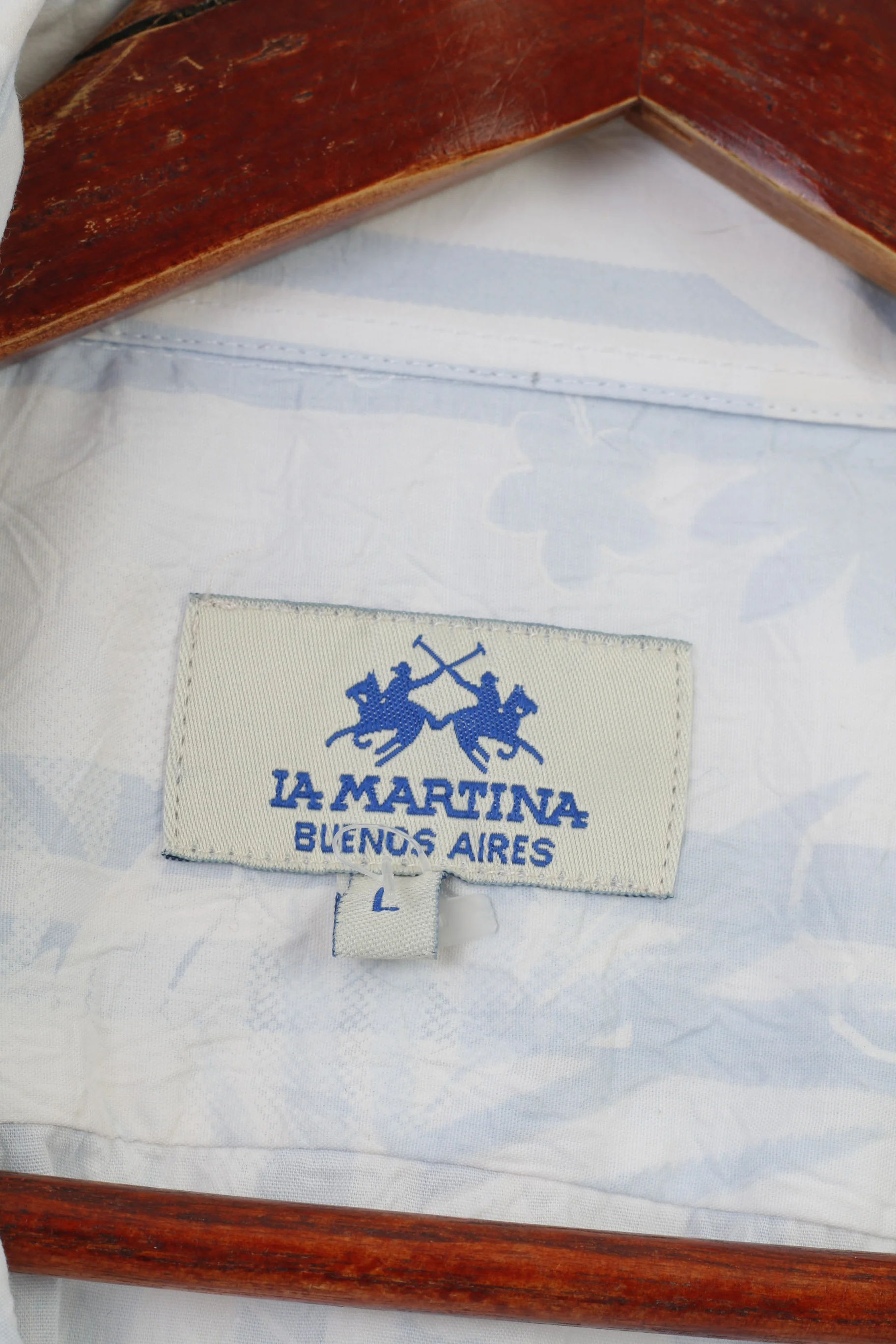 La Martina Men L Casual Shirt Flower Print White Short Sleeve Collar Cotton Vintage Top - Image 6