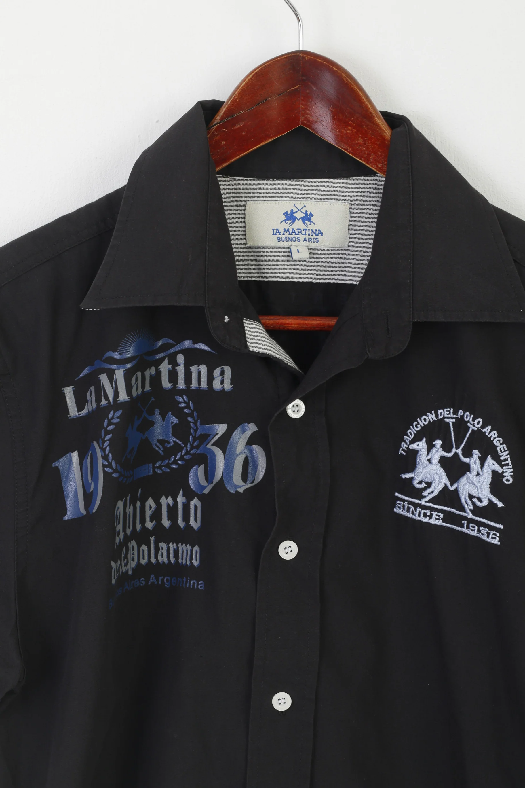 La Martina Men L (M) Casual Shirt Black Cotton Short Sleeve Buenos Aires Top - Image 2