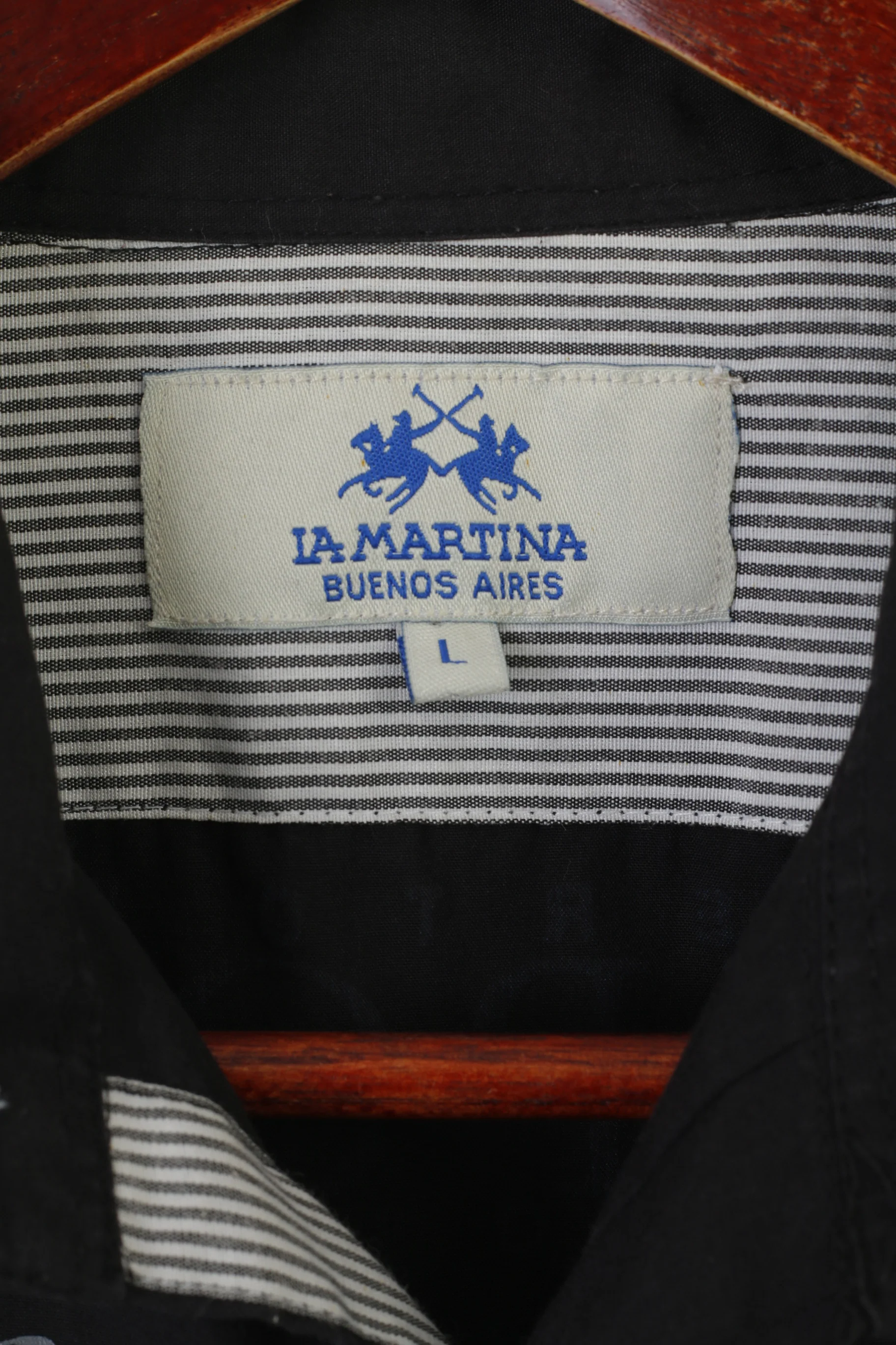 La Martina Men L (M) Casual Shirt Black Cotton Short Sleeve Buenos Aires Top - Image 4
