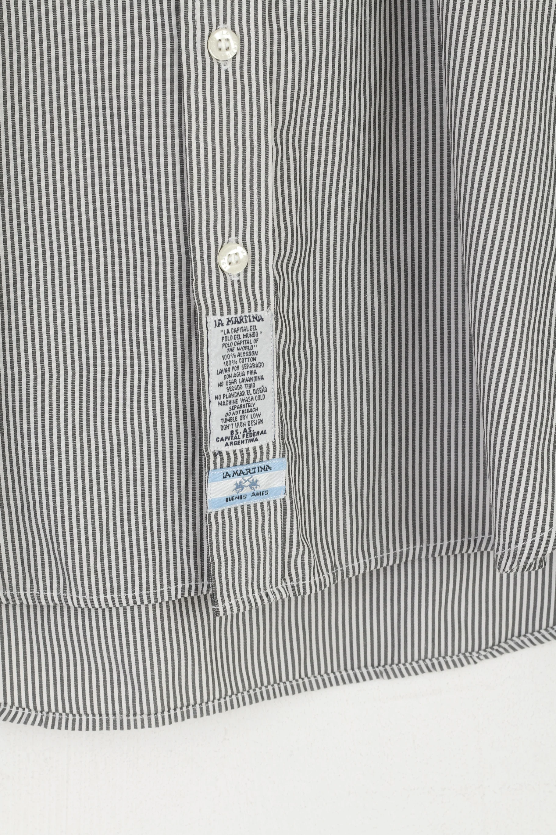 La Martina Men L (M) Casual Shirt Grey Striped Cotton Polo Buenos Aires Long Sleeve Top - Image 3