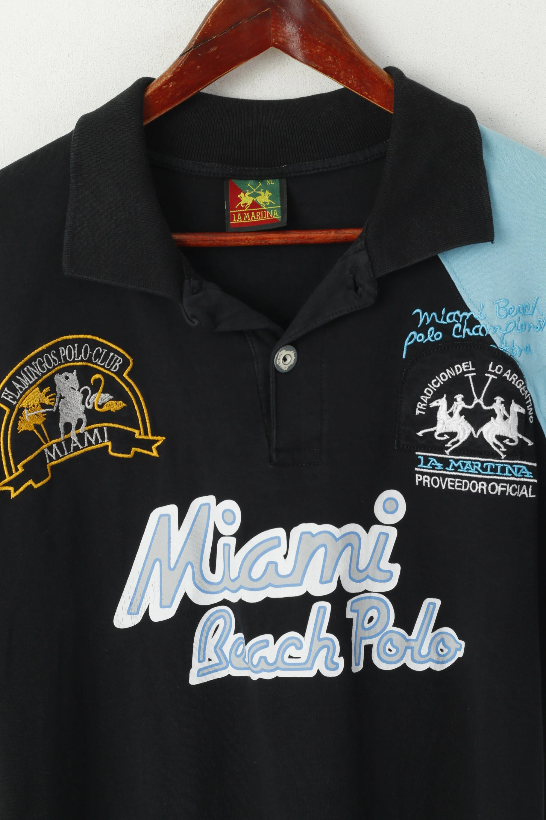 La Martina Men XL Polo Shirt Black Cotton Miami Beach Polo Championship Top - Image 2
