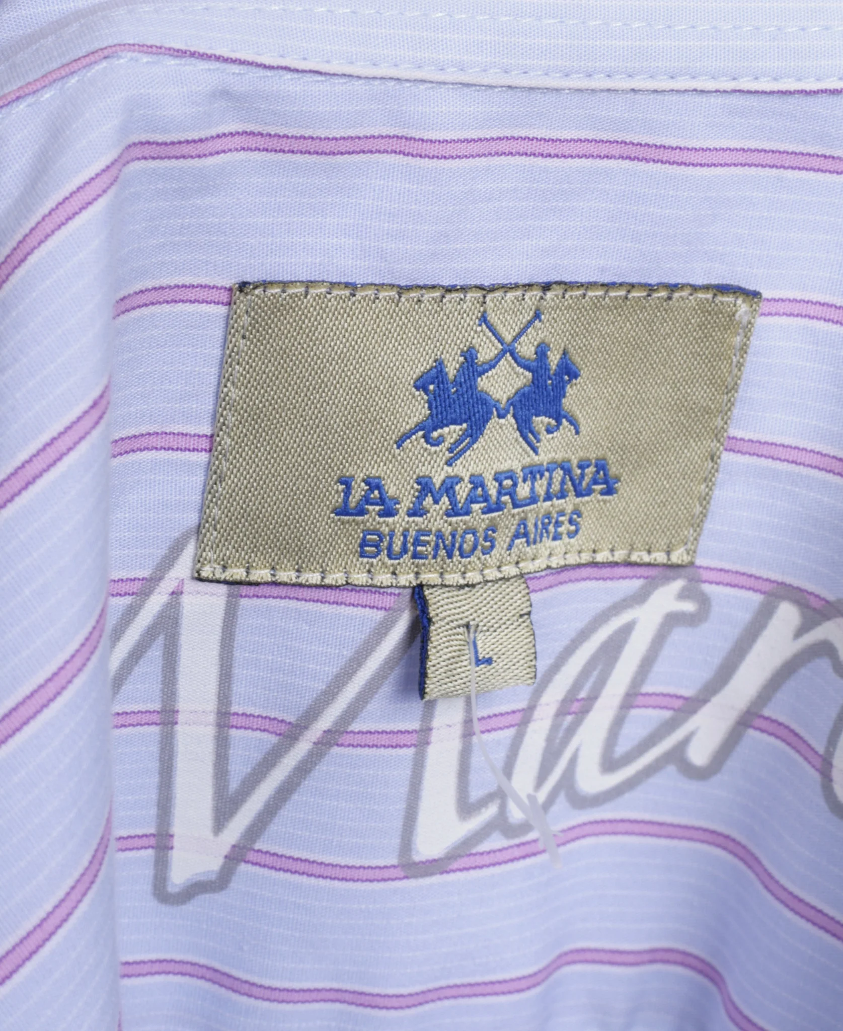 La Martina Mens L Casual Shirt Blue Cotton Buenos Aires Long Sleeve - Image 4