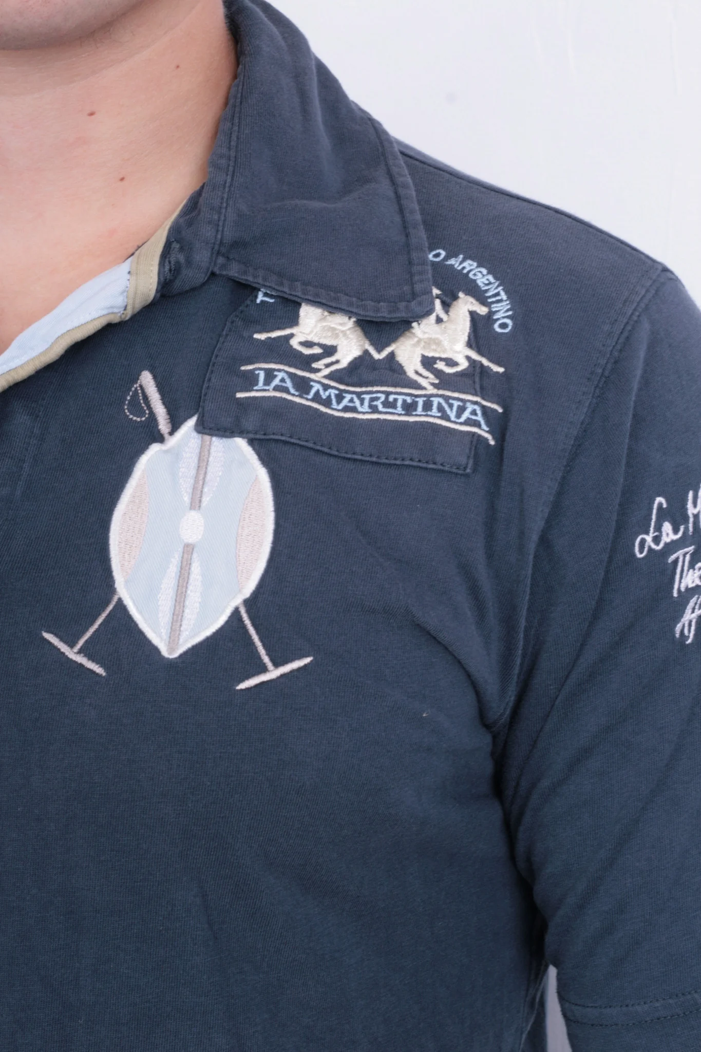 La Martina Mens M Polo Shirt Navy Blue Summer Short Sleeve Cotton - Image 3