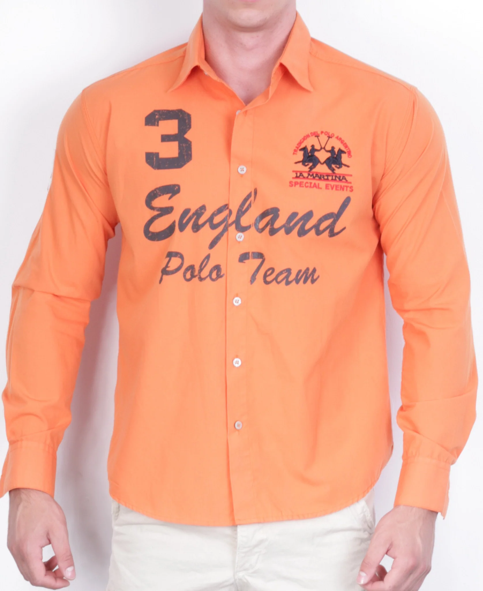 La Martina Mens XL Casual Shirt Long Sleeve Orange Argentino - Image 2