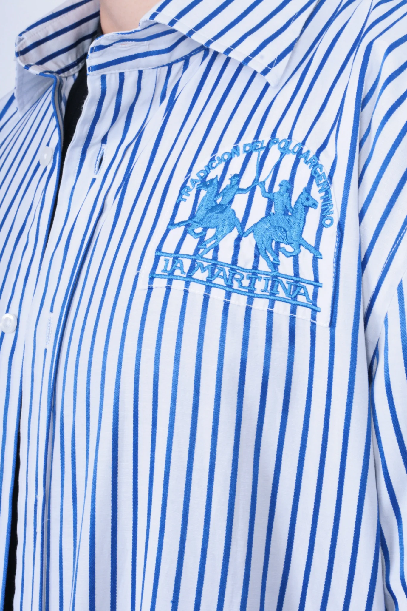 La Martina Mens XXL Casual Shirt Striped White Cotton Blue - Image 3