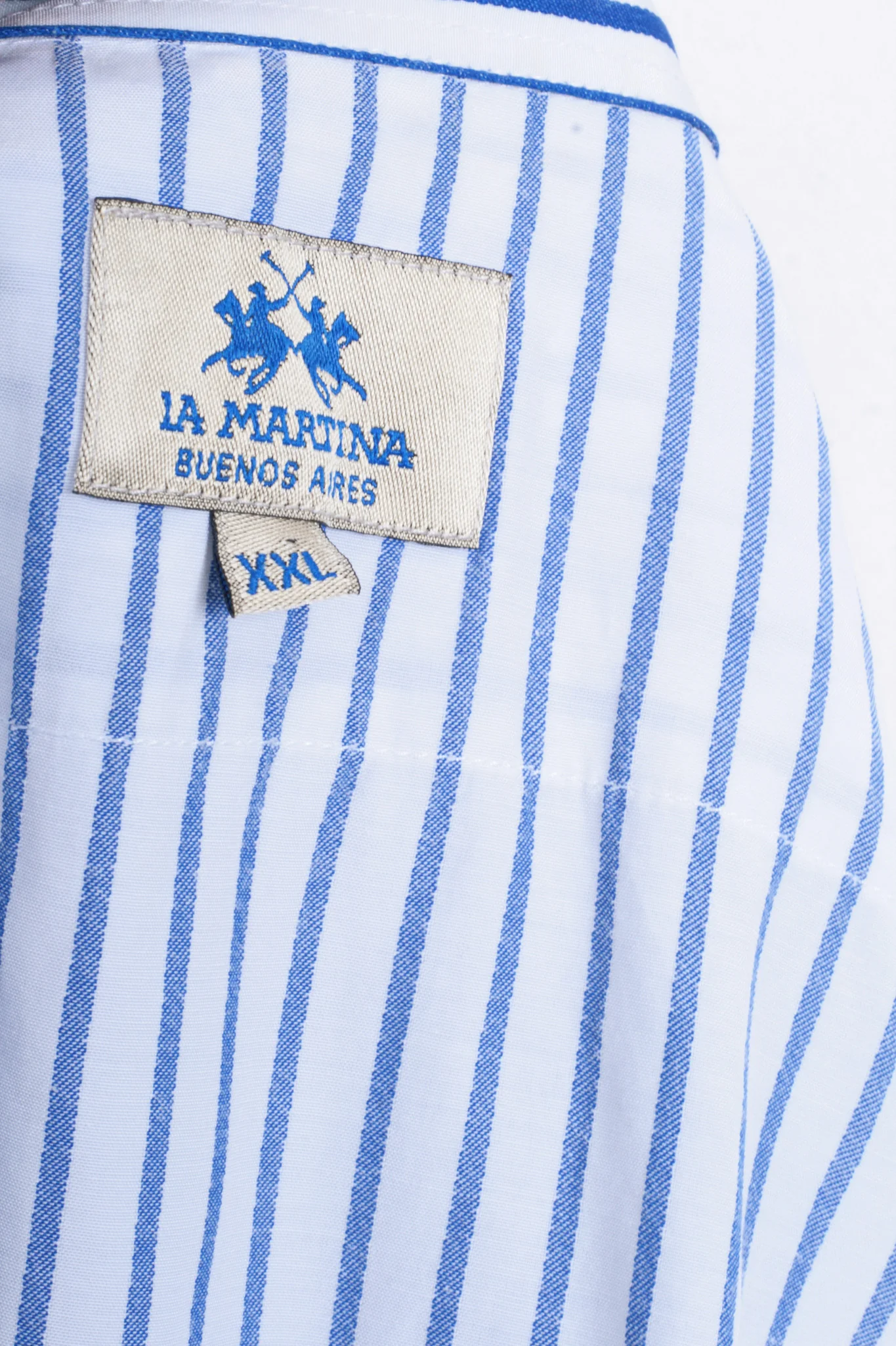 La Martina Mens XXL Casual Shirt Striped White Cotton Blue - Image 4