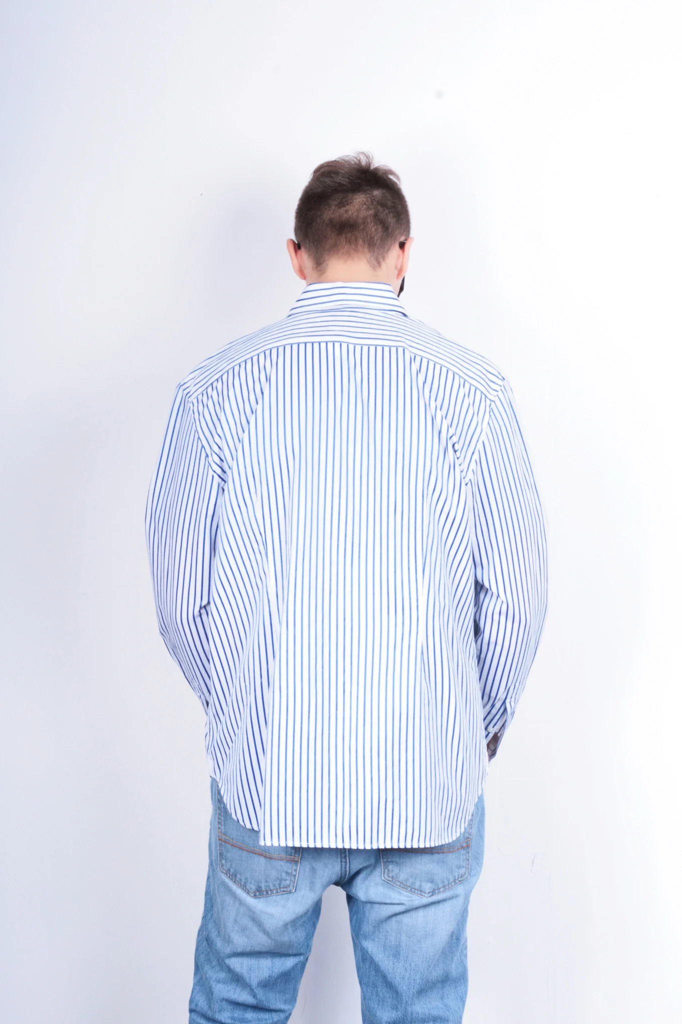 La Martina Mens XXL Casual Shirt Striped White Cotton Blue - Image 5