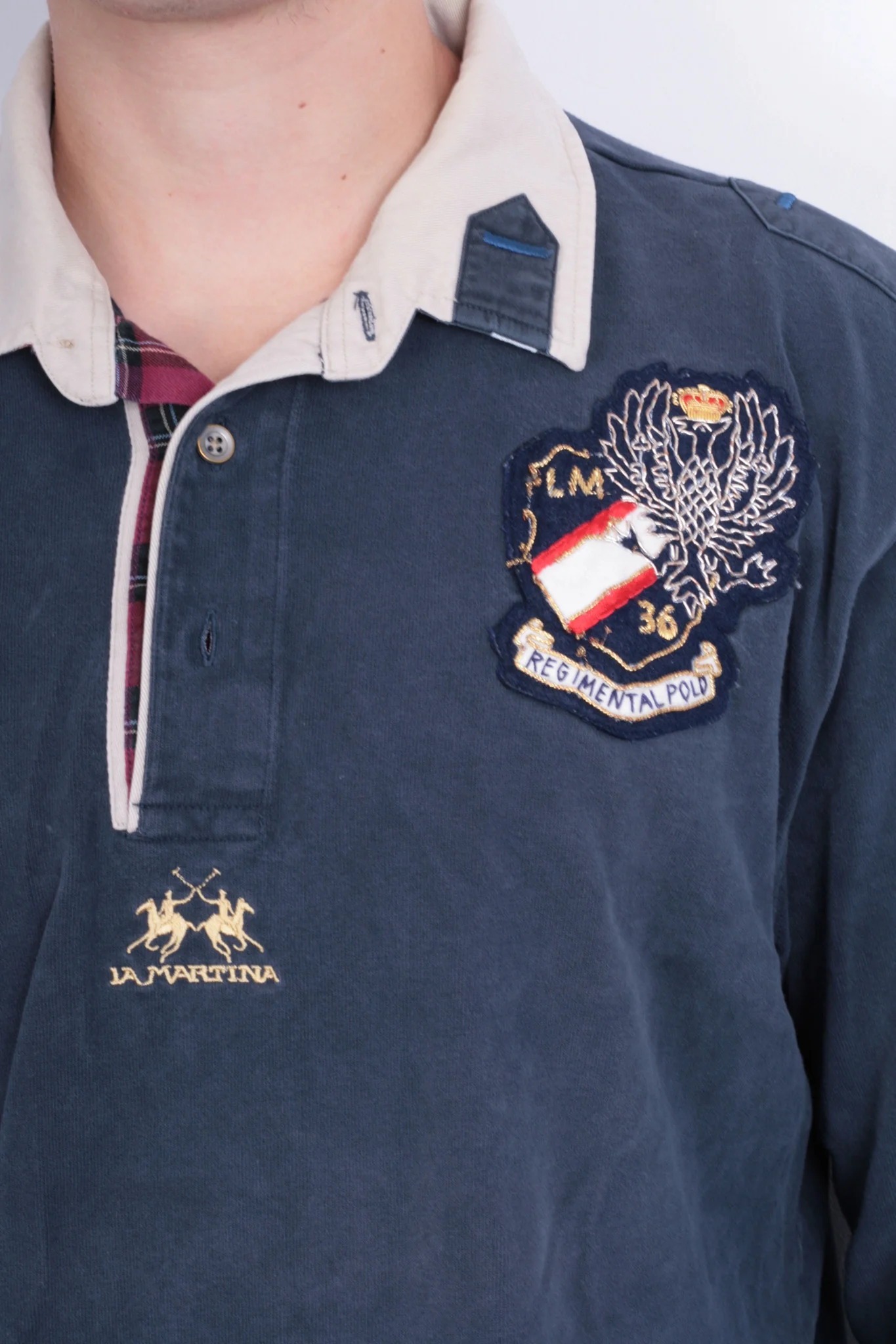 La Martina Mens XXL Polo Shirt Navy Blue Long Sleeve Cotton - Image 3