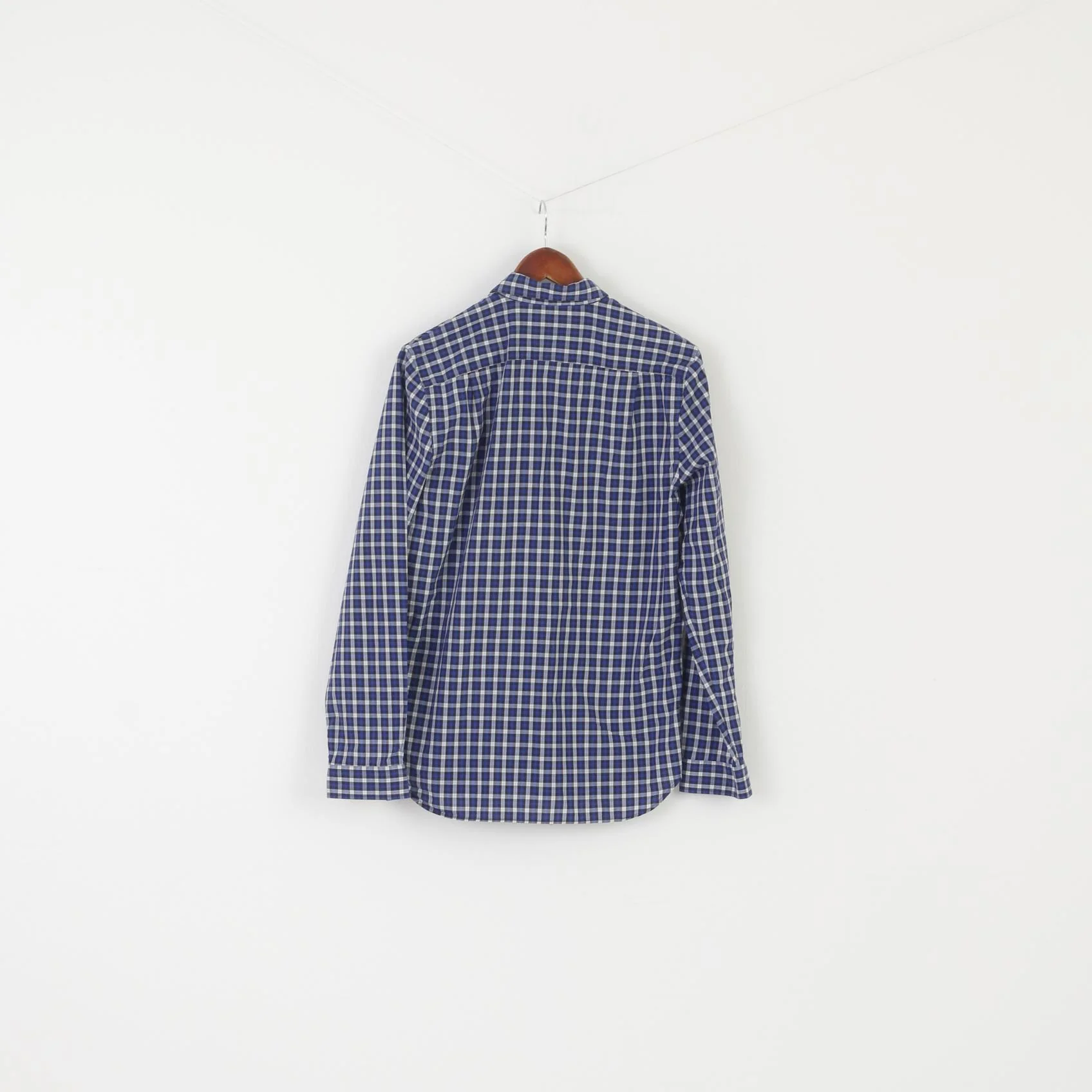Lacoste Men 39 S/M Casual Shirt Blue Check Cotton Refular Fit Long Sleeve Top - Image 8