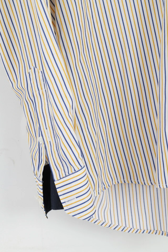 Lacoste Men 44 L Casual Shirt White Yellow Striped Cotton Long Sleeve Top - Image 4