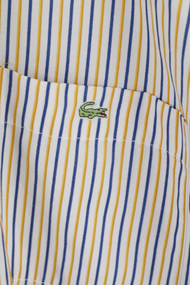 Lacoste Men 44 L Casual Shirt White Yellow Striped Cotton Long Sleeve Top - Image 5