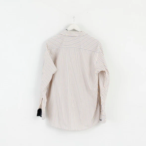Lacoste Men 44 L Casual Shirt White Yellow Striped Cotton Long Sleeve Top - Image 8