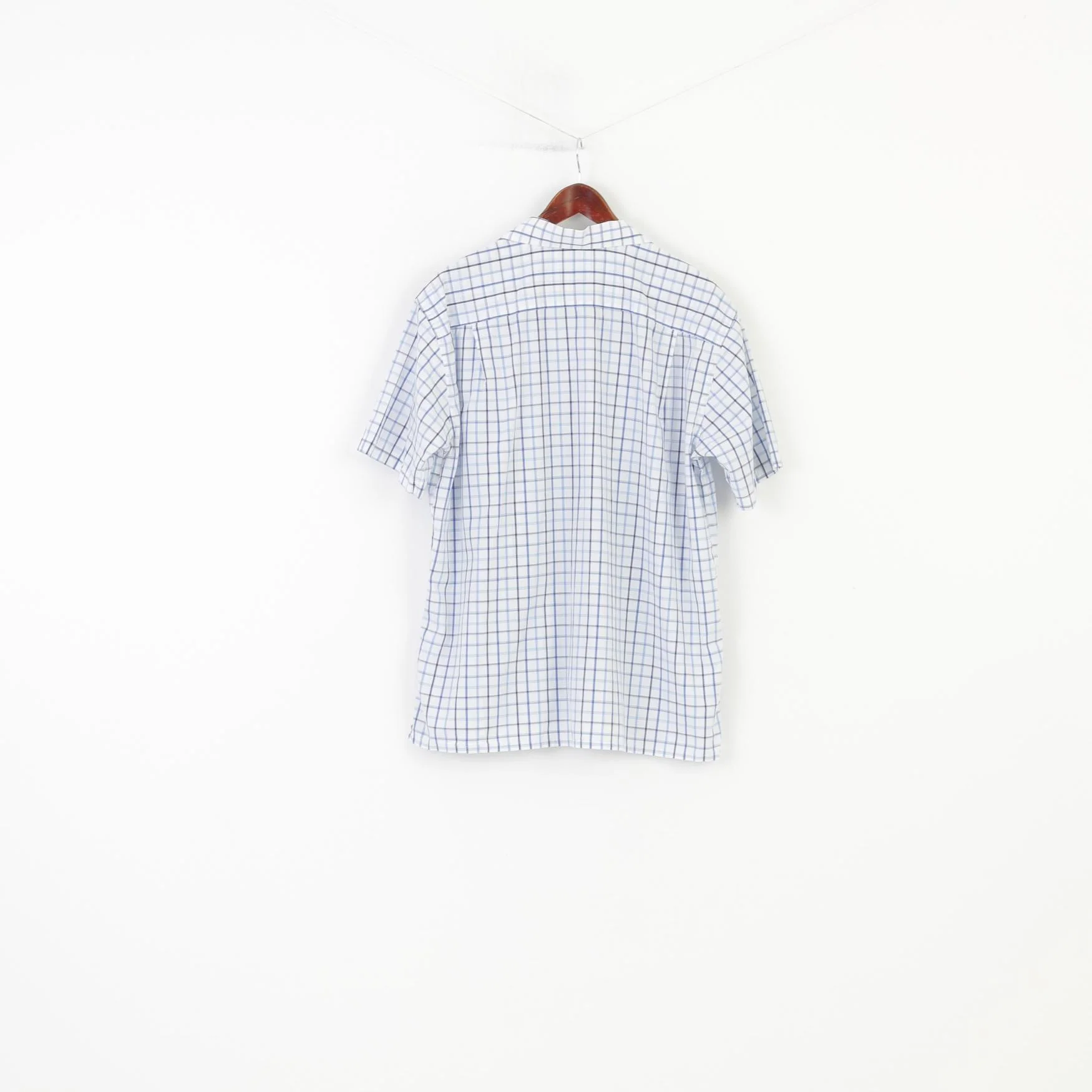 Lacoste Men 46 XL Casual Shirt Checkered Blue Short Sleeve Classic Collar Cotton Top - Image 8