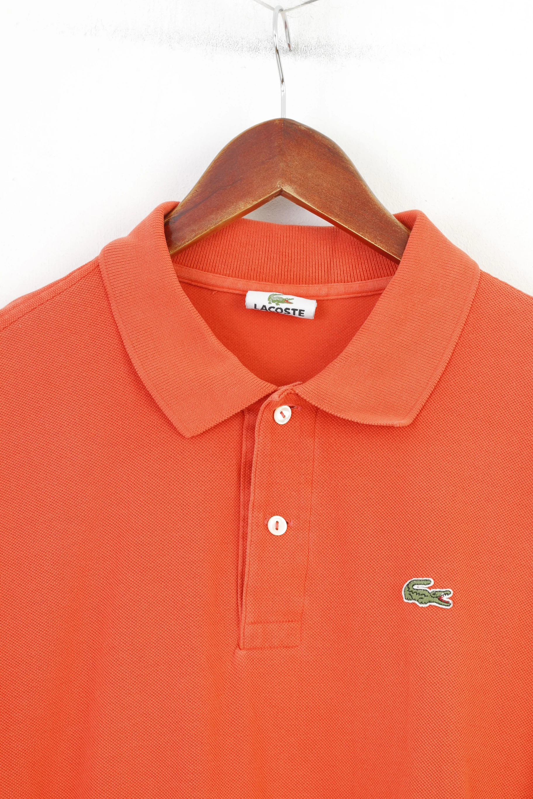 Lacoste Men 7 2XL Polo Shirt Orange Cotton Detailed Buttons Vintage Top - Image 2