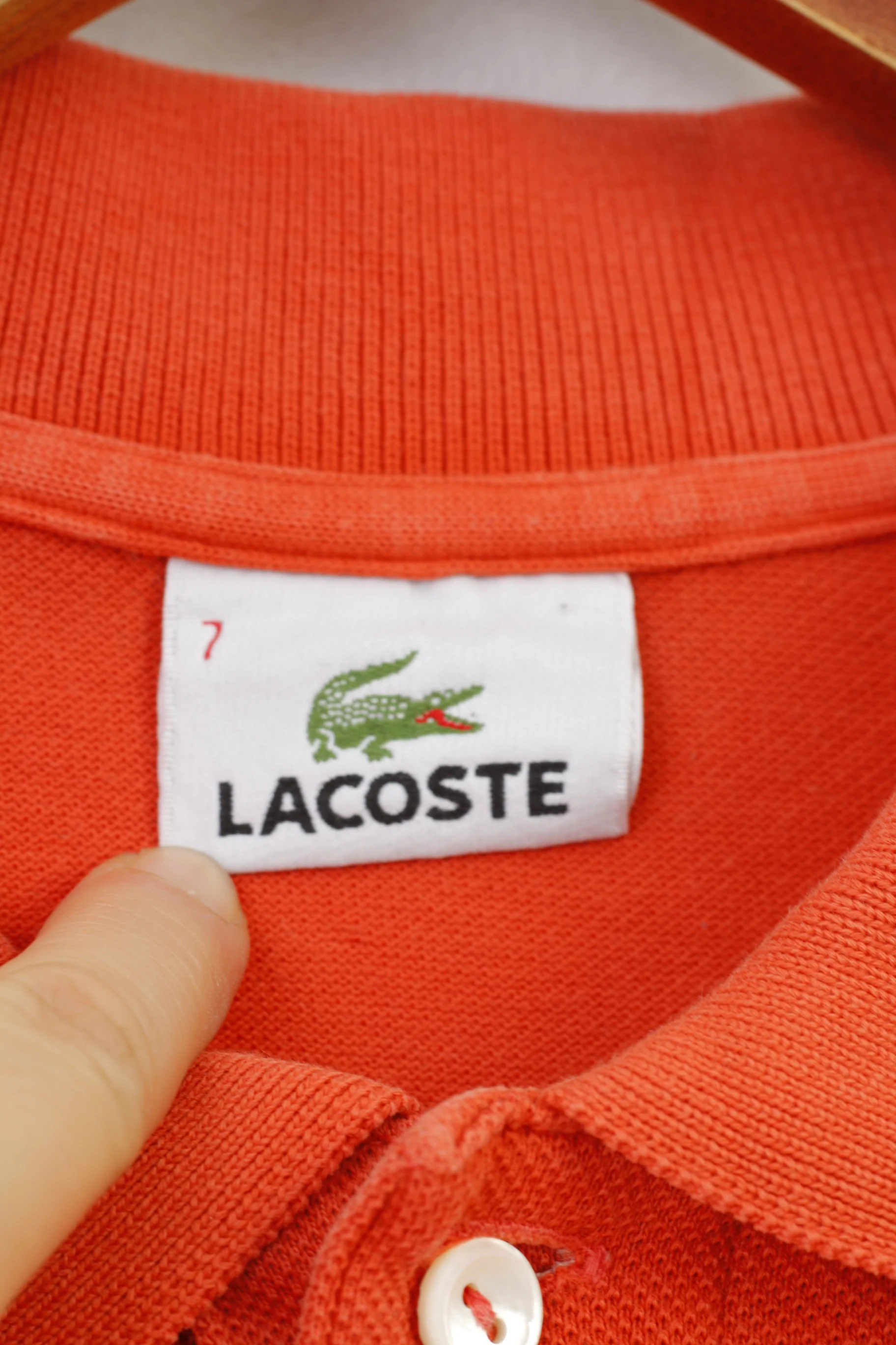 Lacoste Men 7 2XL Polo Shirt Orange Cotton Detailed Buttons Vintage Top - Image 5
