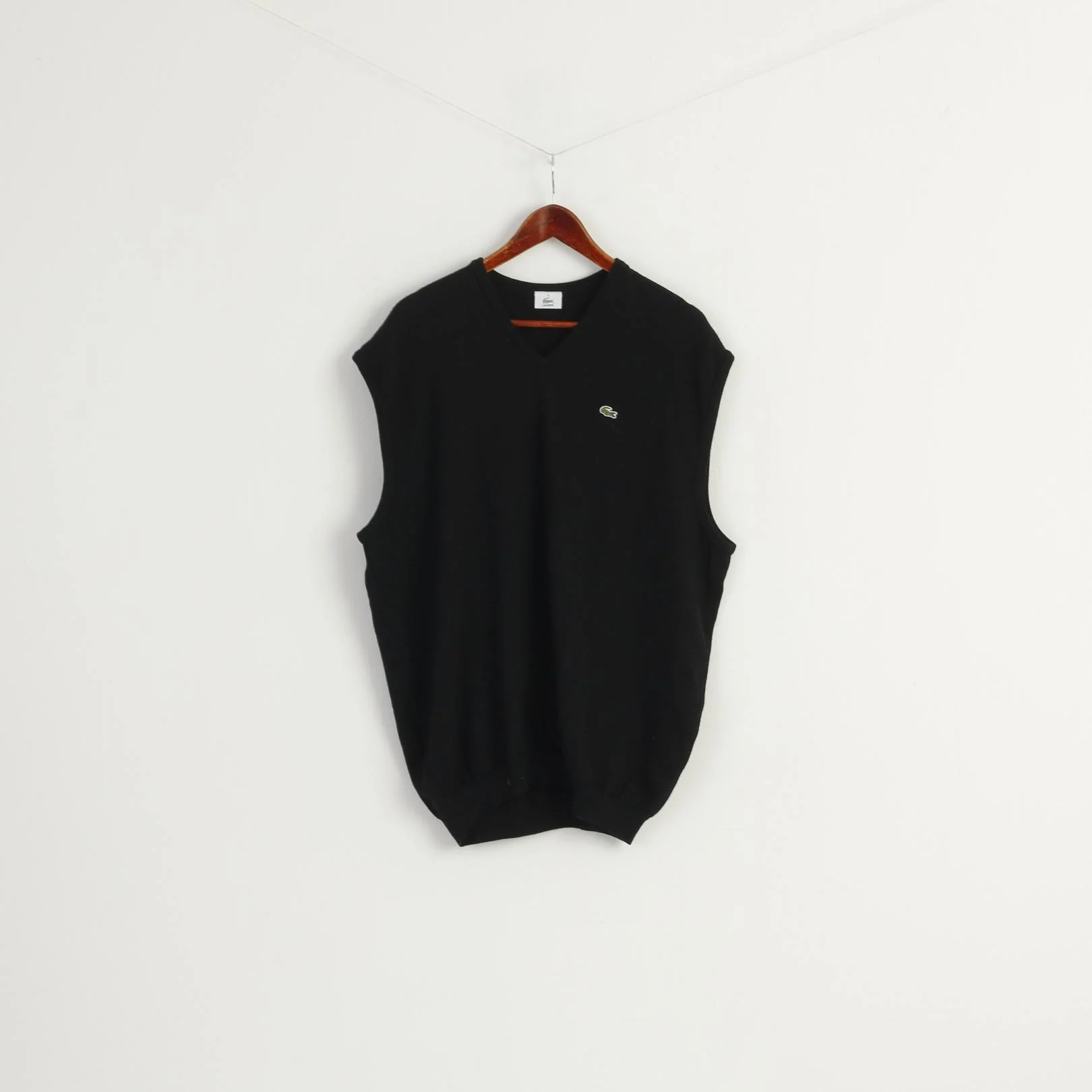 Lacoste Men 9 XXL Sweater Vest Black Pure Wool Stretch Casual Top - Image 2