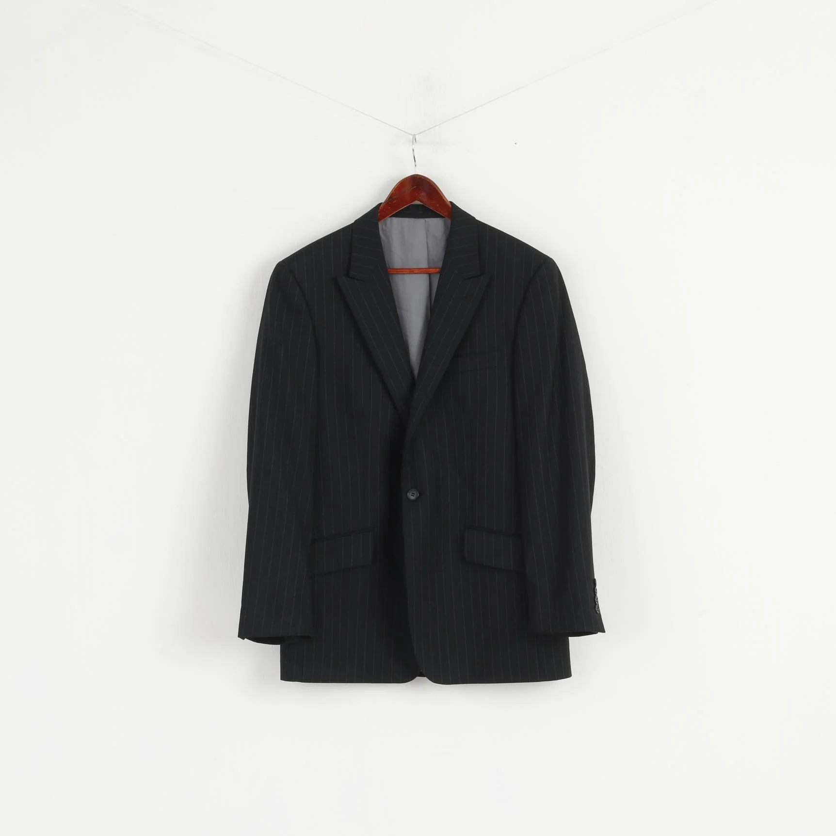 Lambretta Men 40 102 Blazer Black Wool Striped Single Breasted Classic Jacket - Image 2