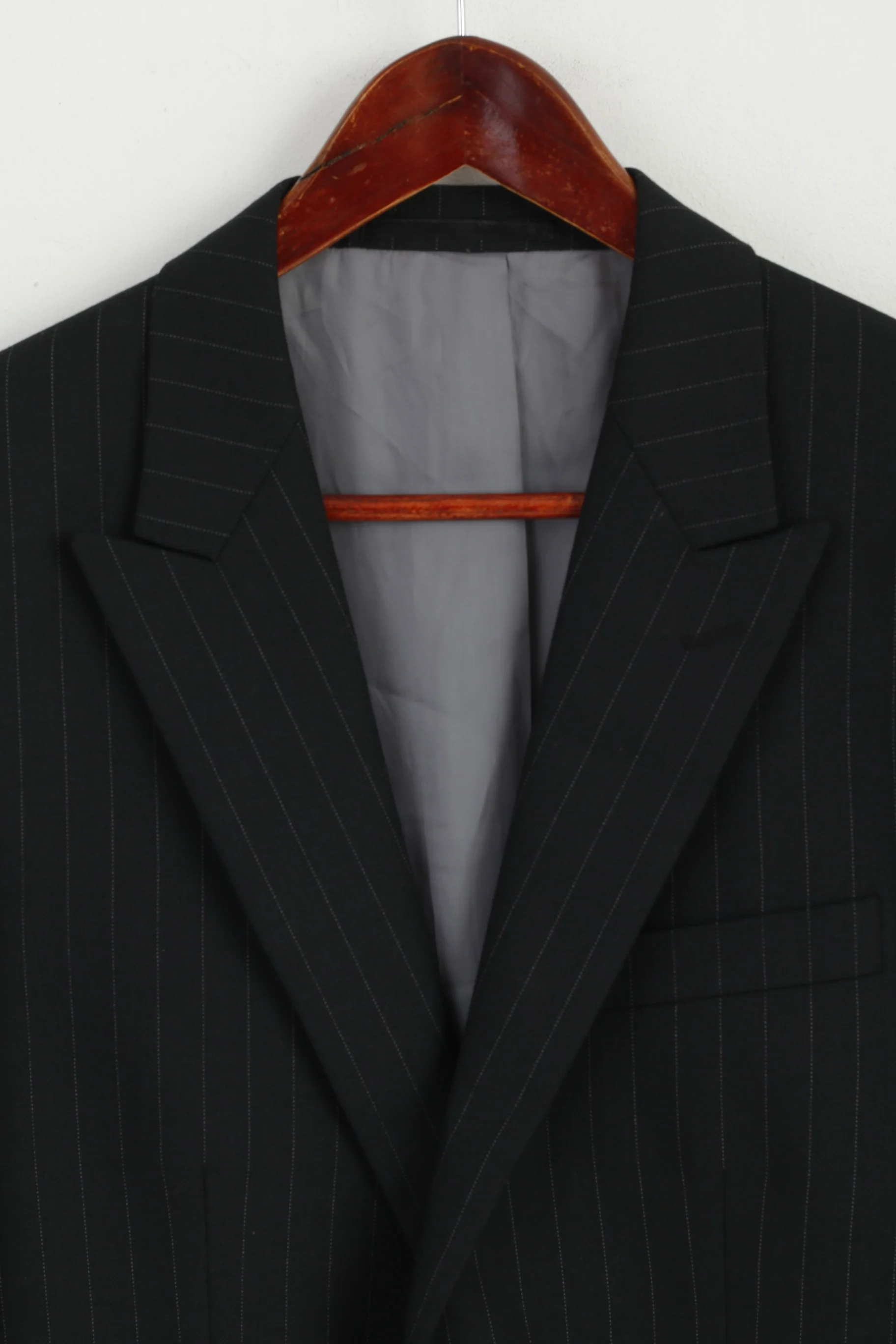 Lambretta Men 40 102 Blazer Black Wool Striped Single Breasted Classic Jacket - Image 3