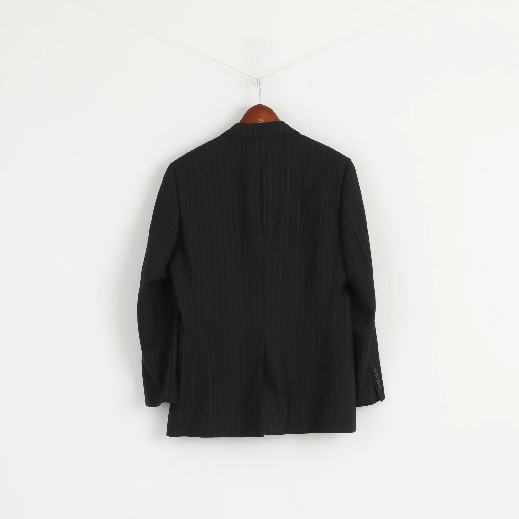 Lambretta Men 40 102 Blazer Black Wool Striped Single Breasted Classic Jacket - Image 7