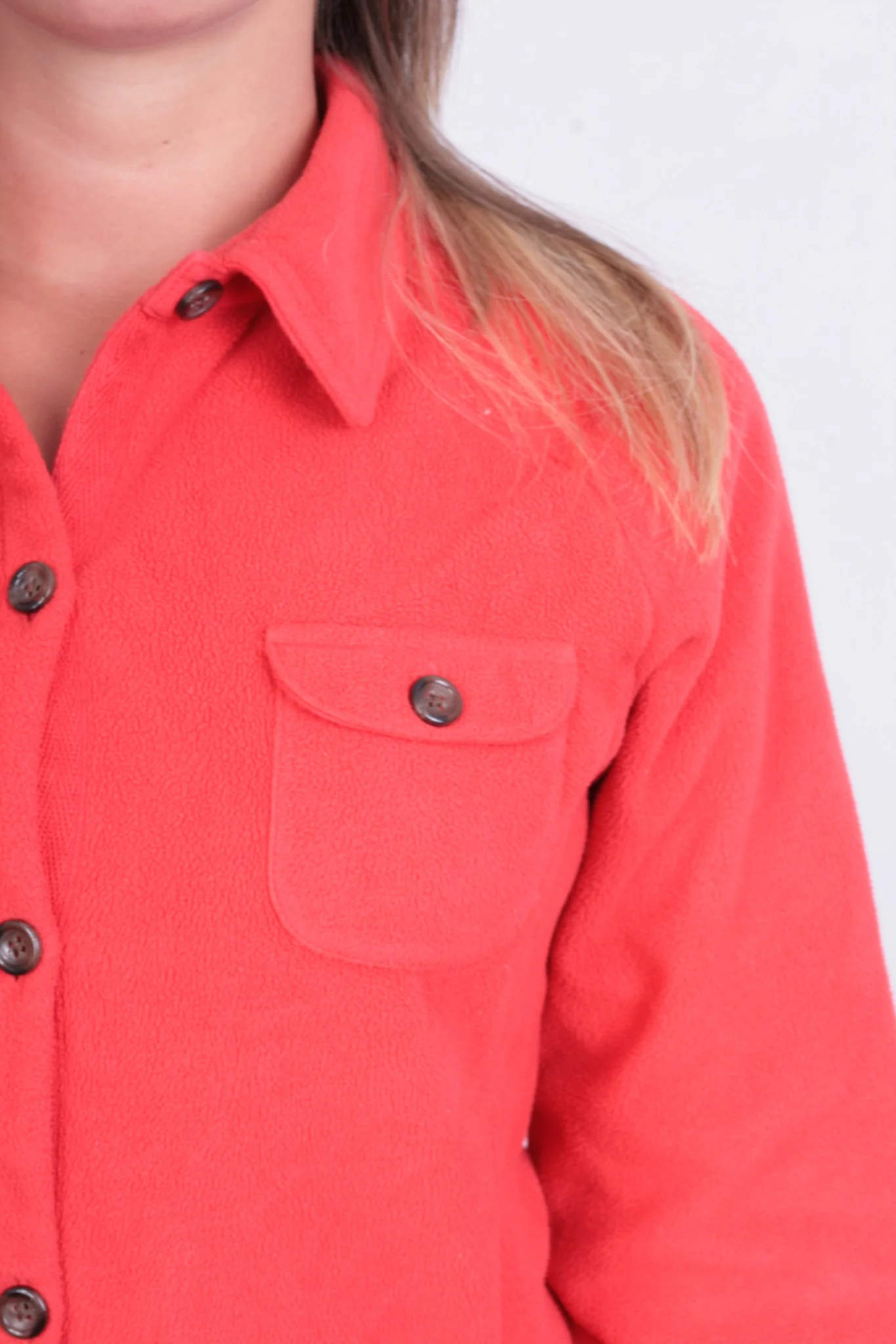 Lands'End Womens M Fleece Jacket Orange Buttons Down - Image 3