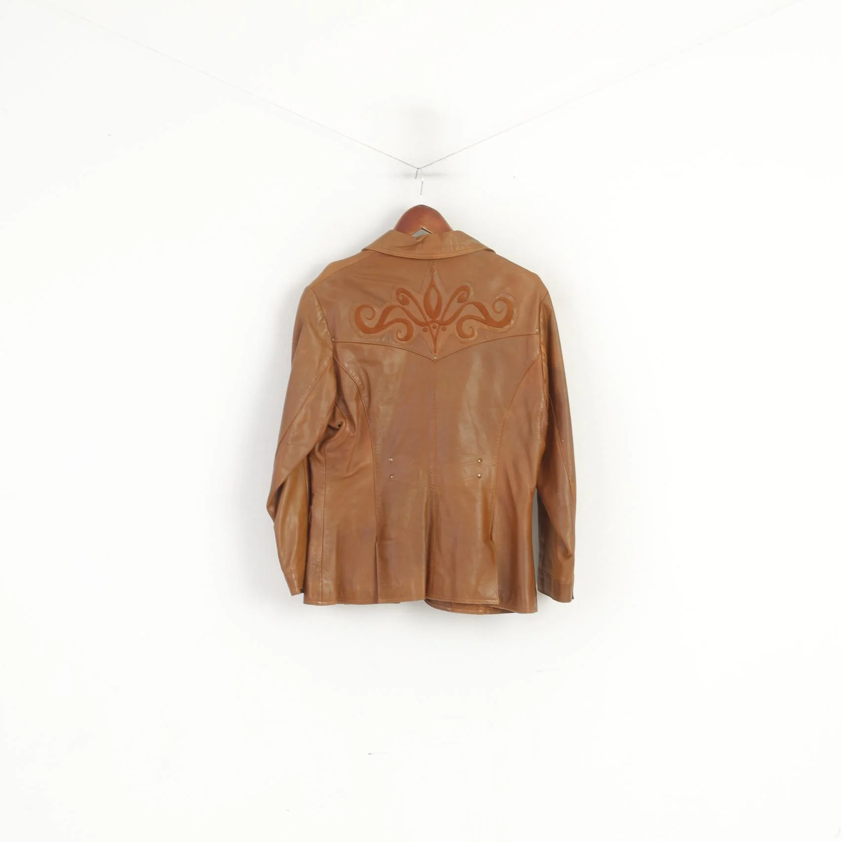 Lapel Women XL (L) Jacket Camel Leather Western Vintage Single Breasted Blazer - Image 8