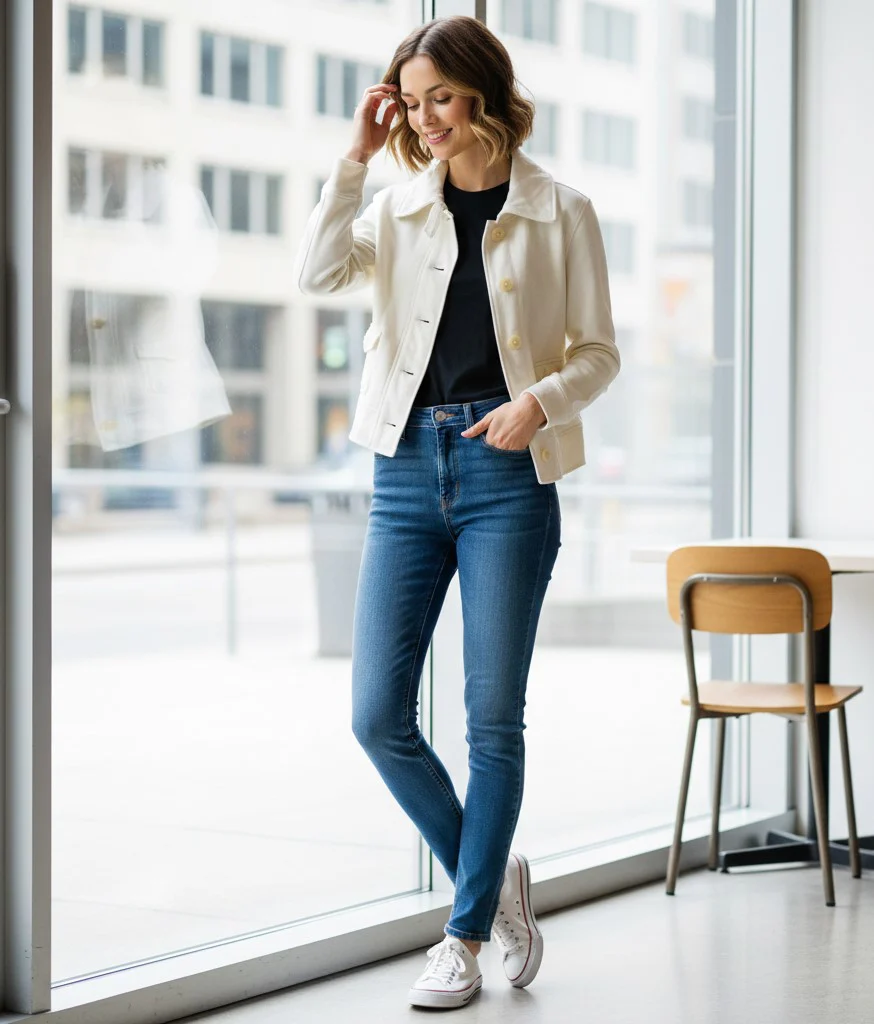 LAUREN Jeans Company Women M Sweatshirt Cream Cotton Buttoned Casual Top - Image 2