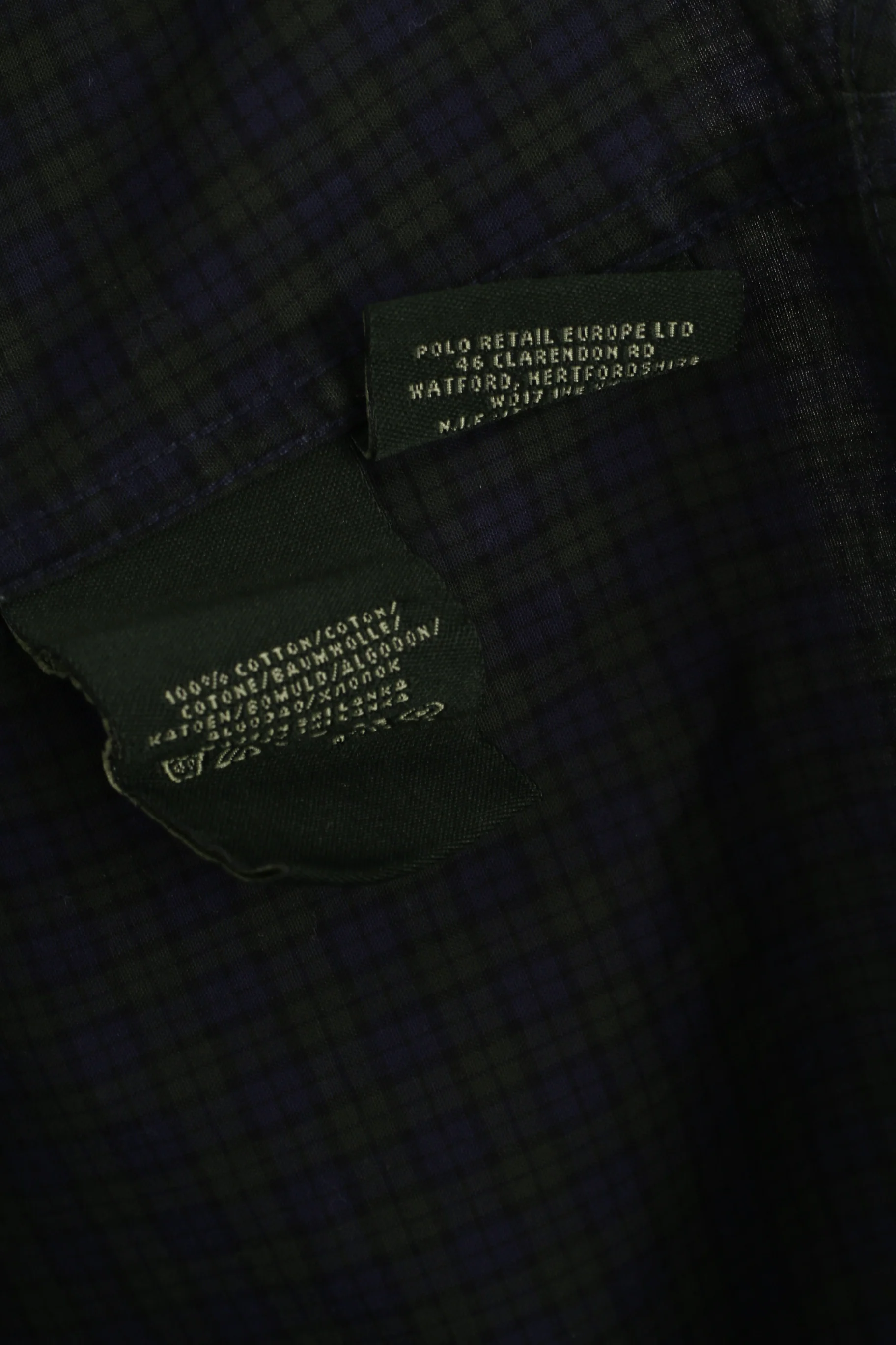 Lauren Ralph Lauren Men 40-41 16 L Casual Shirt Navy Green Check Fitted Cotton Long Sleeve Top - Image 6