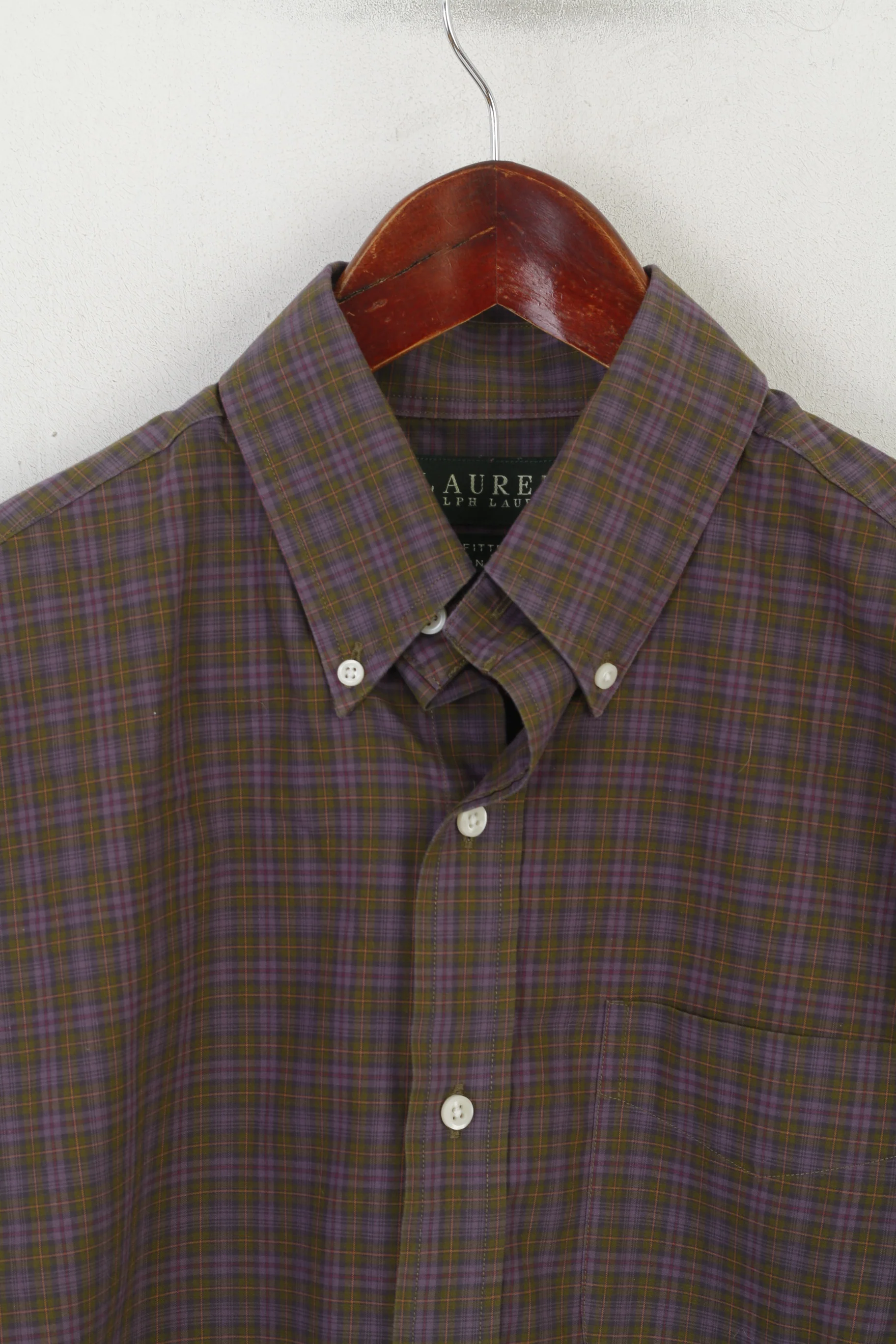 Lauren Ralph Lauren Men M Casual Shirt Purple Green Check Fitted Non Iton Top - Image 3