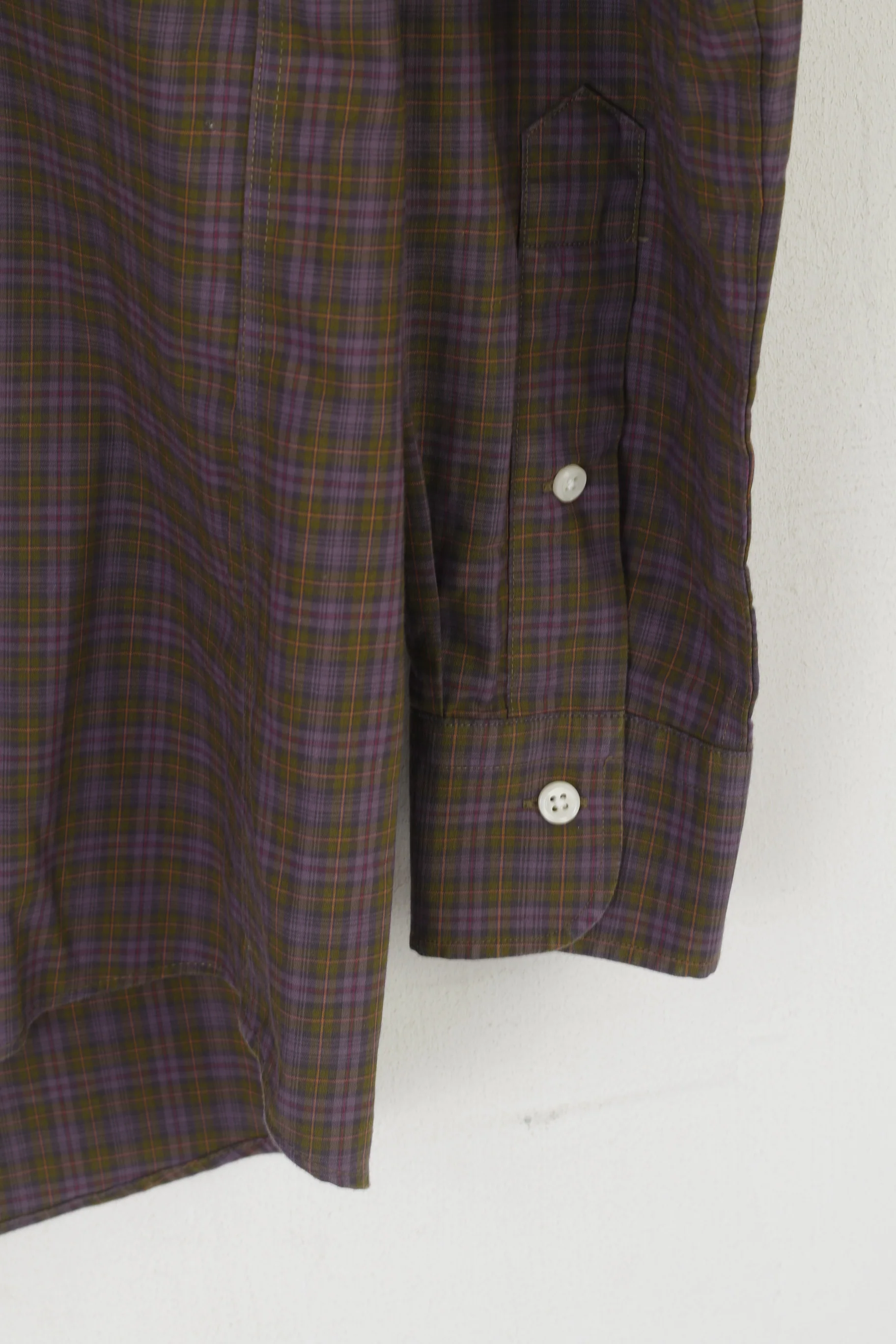 Lauren Ralph Lauren Men M Casual Shirt Purple Green Check Fitted Non Iton Top - Image 4