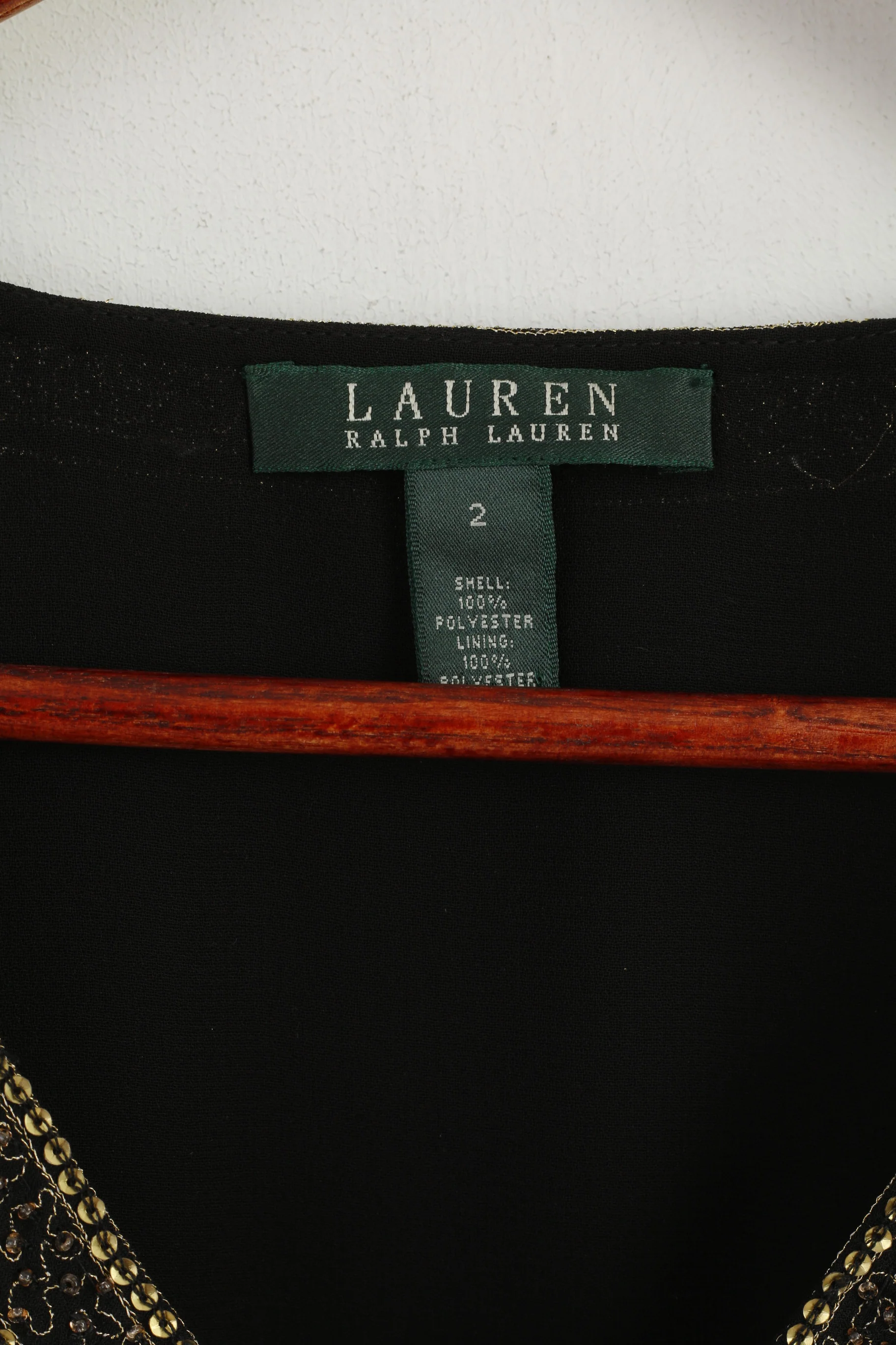 Lauren Ralph Lauren Women 2 S Shirt Black Soft V Neck Gold Detailed Elegant Tank Top - Image 4