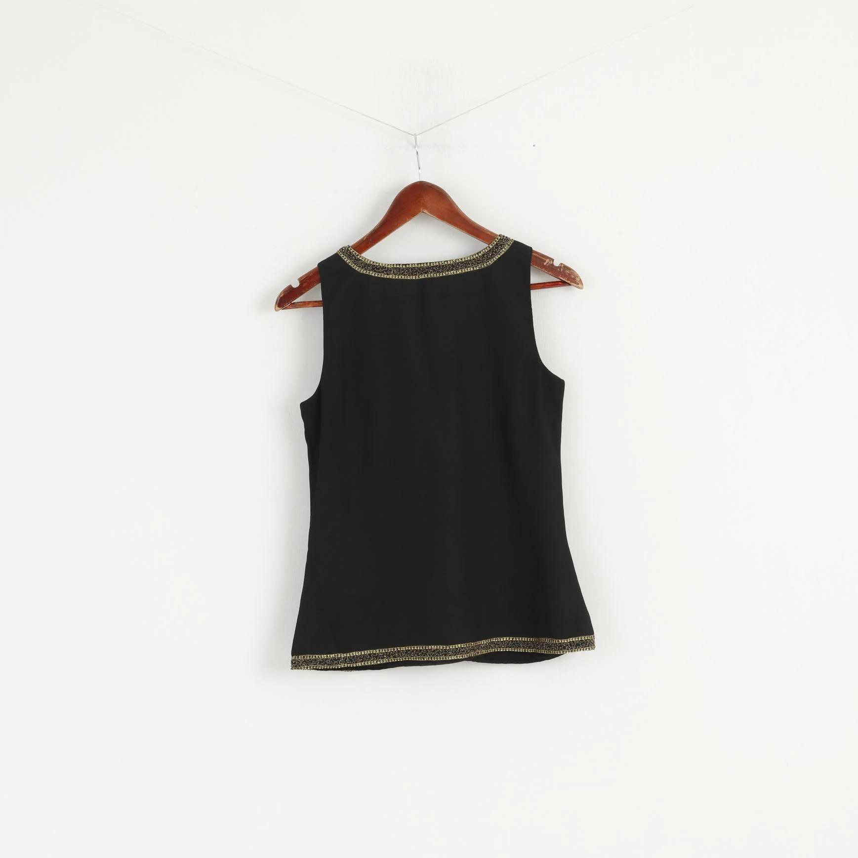 Lauren Ralph Lauren Women 2 S Shirt Black Soft V Neck Gold Detailed Elegant Tank Top - Image 6
