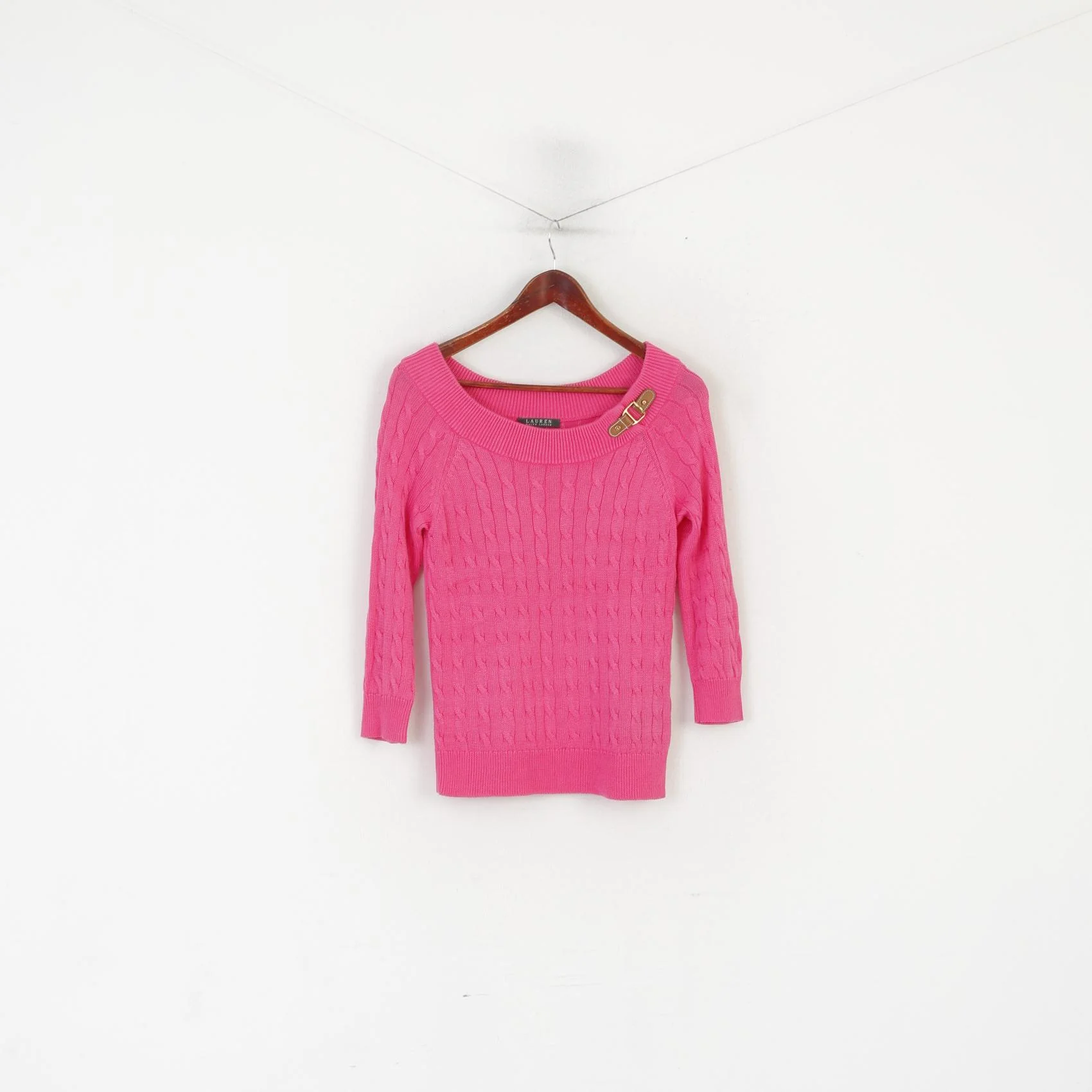 Lauren Ralph Lauren Women S Jumper Pink Cotton Cable Knit Sweet Sweater - Image 2
