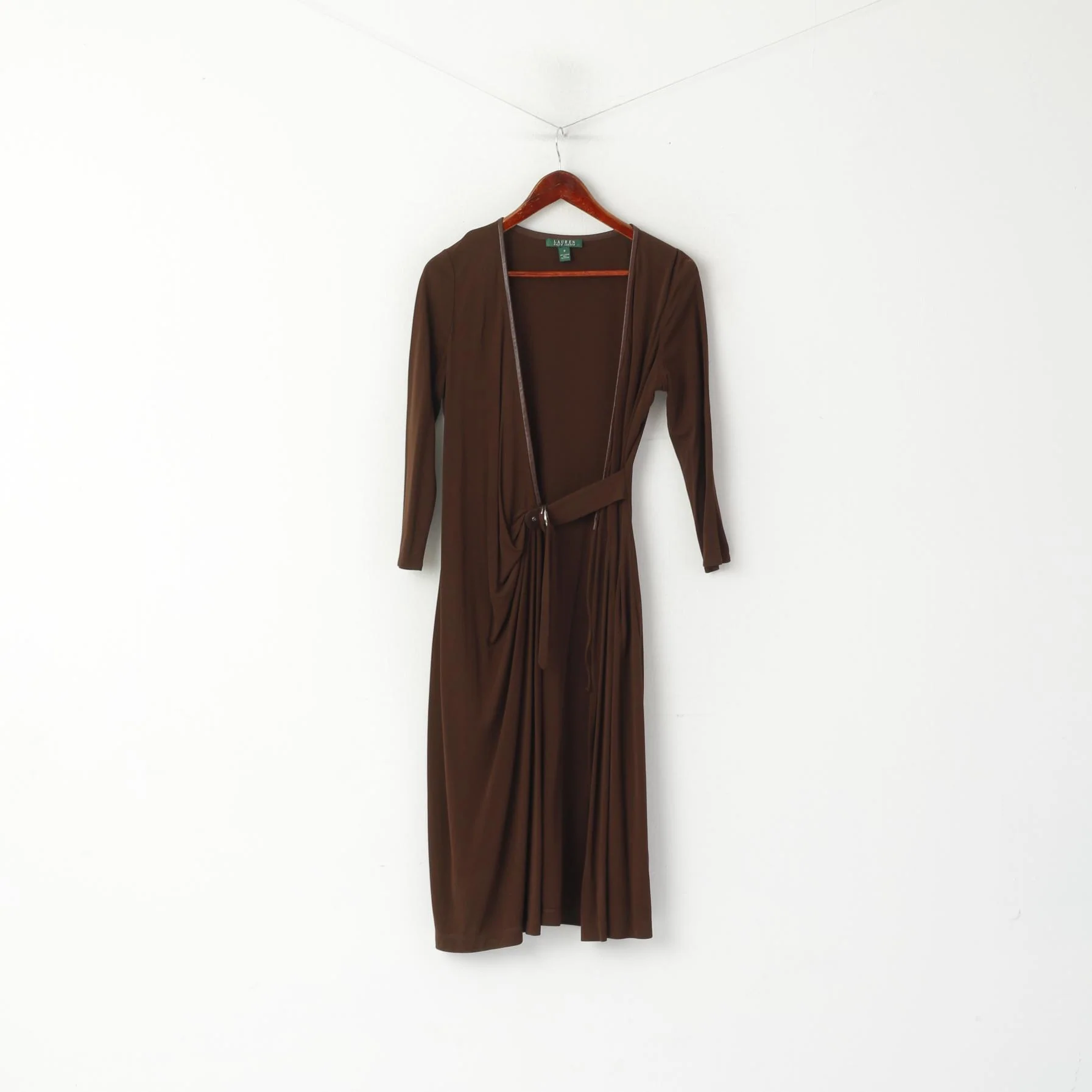Lauren Ralph Lauren Womens 8 S Overlay Brown Long Tunic Open Thin Material Elegant Belted Top - Image 2