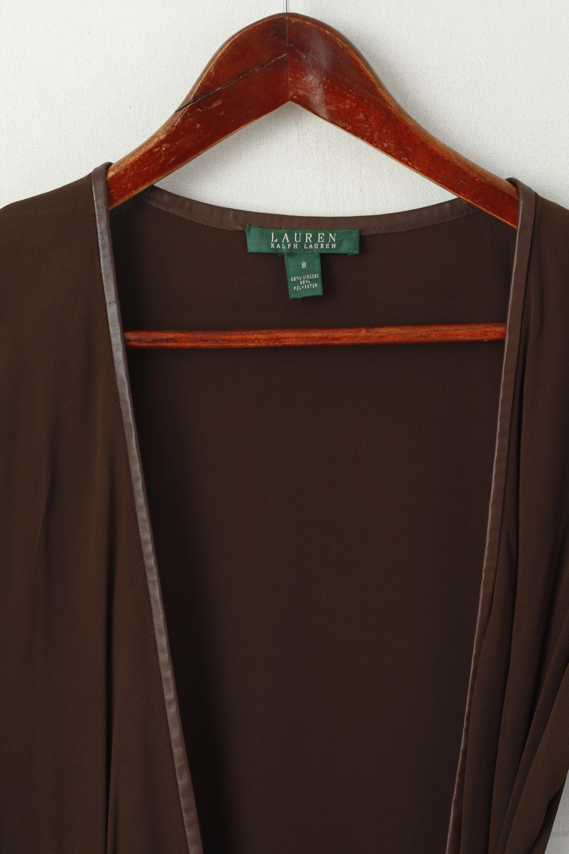 Lauren Ralph Lauren Womens 8 S Overlay Brown Long Tunic Open Thin Material Elegant Belted Top - Image 3