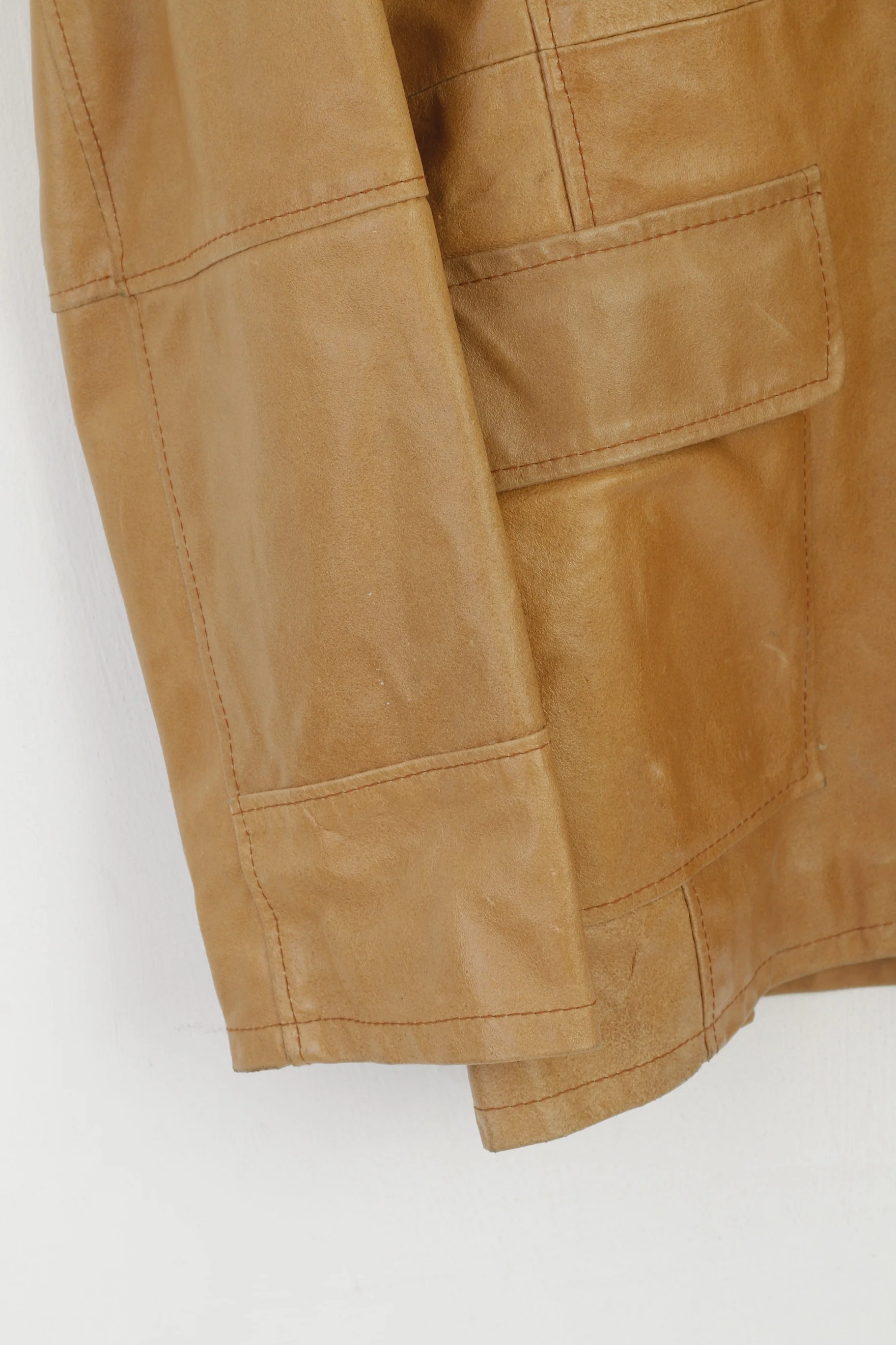 Lavorazione Artigiana Men L (M) Leather Jacket Camel Leather Made in Italy Classic Vintage Top - Image 4